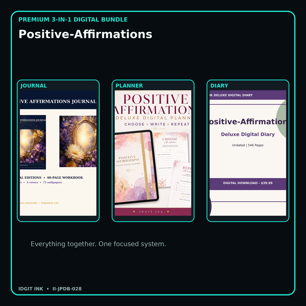 Positive-Affirmations premium digital journal planner and diary bundle cover
