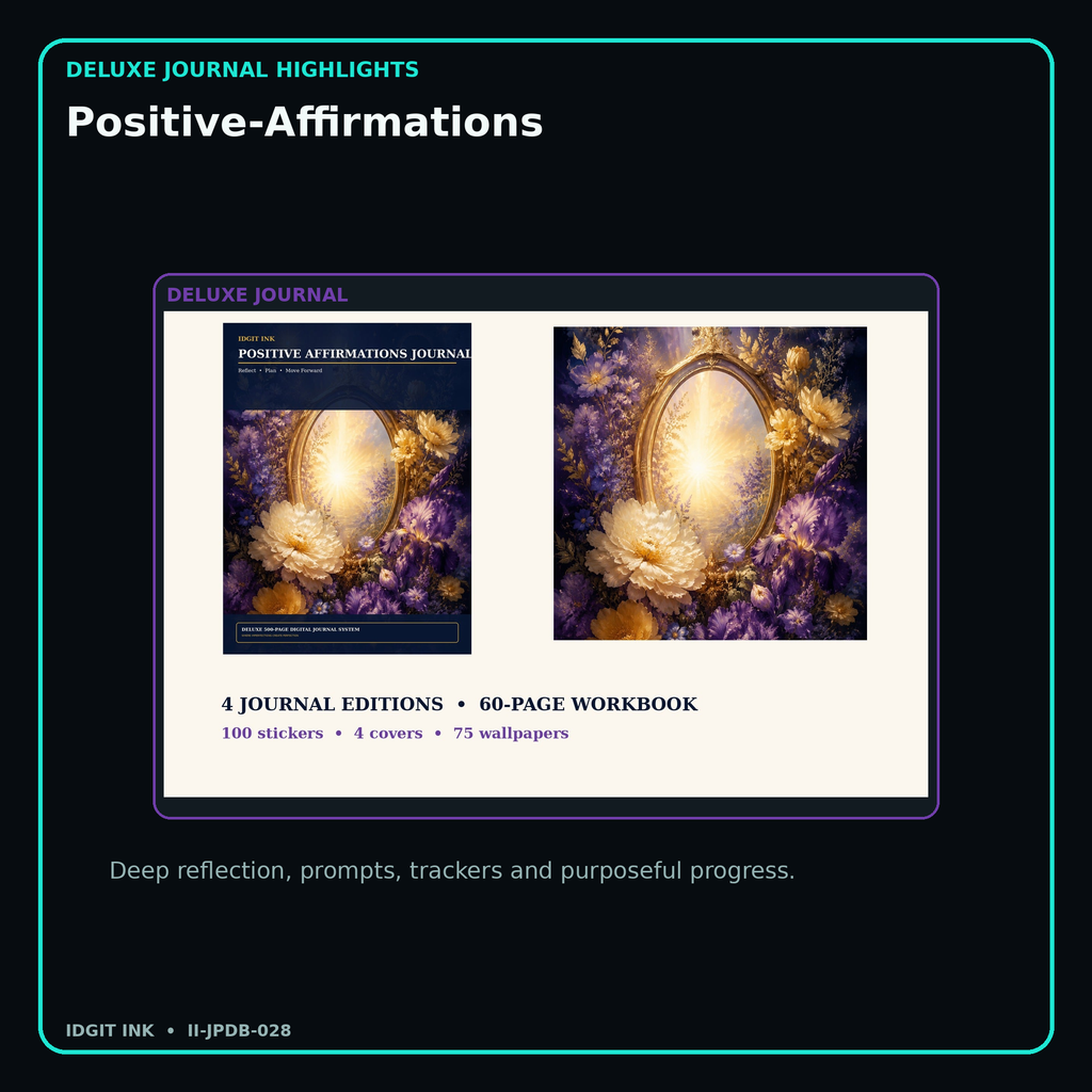Positive-Affirmations deluxe digital journal features and guided reflection pages