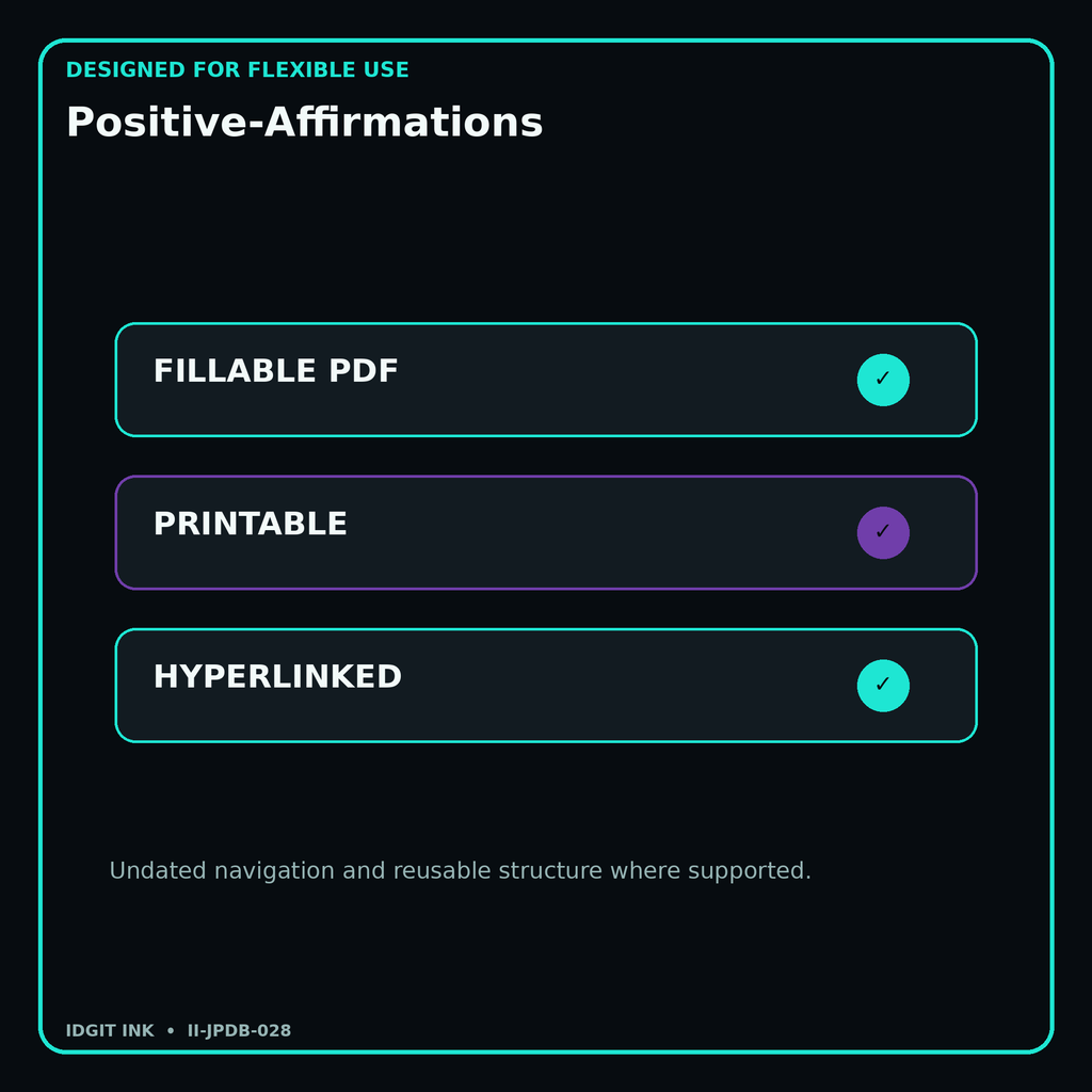 Positive-Affirmations fillable printable and hyperlinked digital features