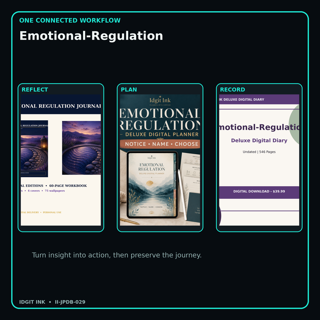 Emotional-Regulation connected journal planner diary workflow and customer benefits