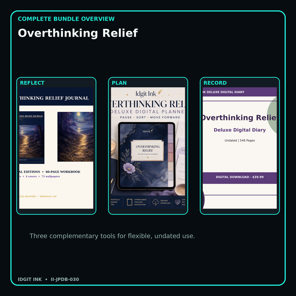 Overthinking Relief complete three-product digital bundle overview