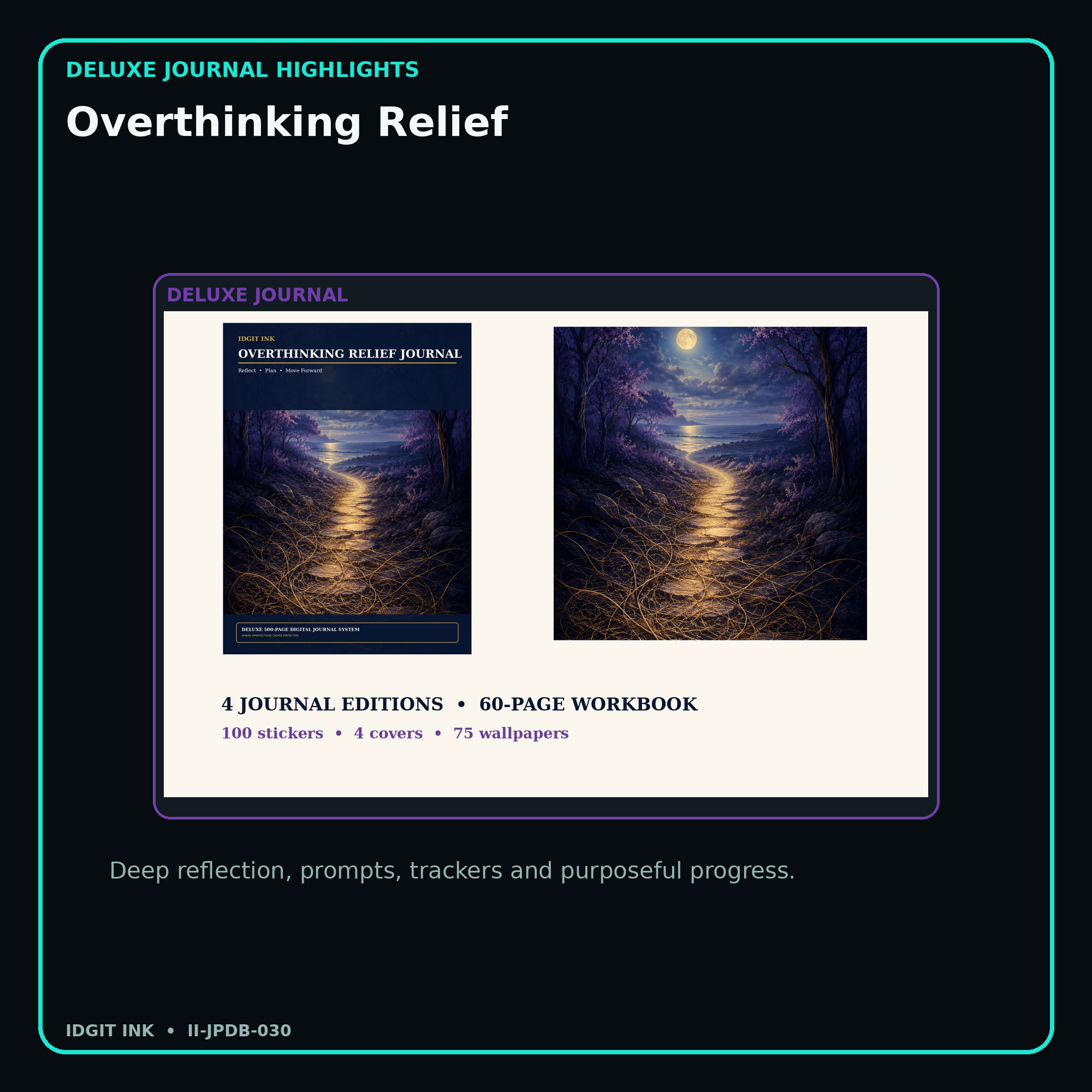 Overthinking Relief deluxe digital journal features and guided reflection pages