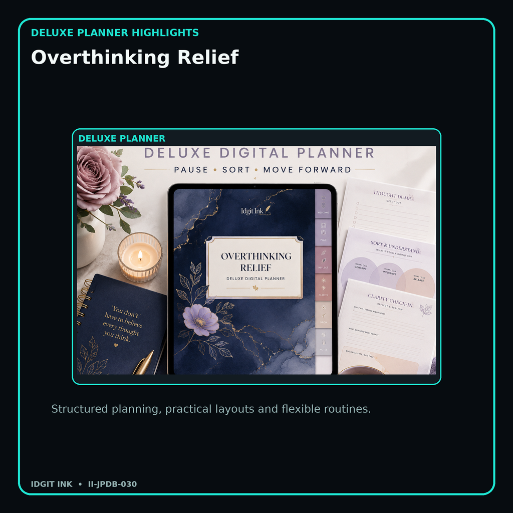 Overthinking Relief deluxe digital planner features and flexible organization