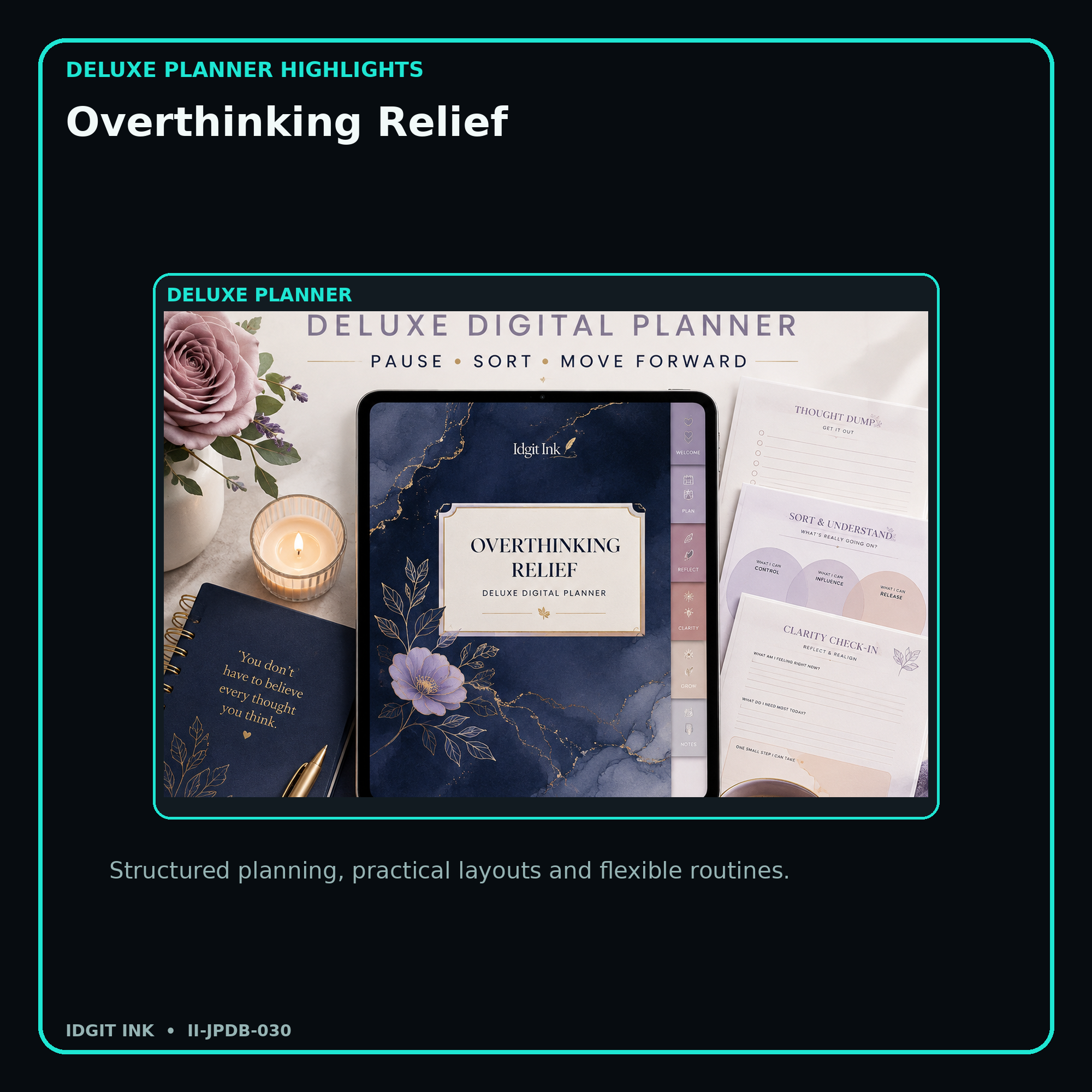 Overthinking Relief deluxe digital planner features and flexible organization