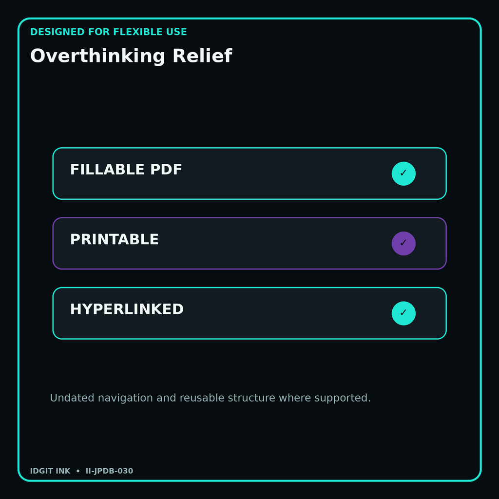 Overthinking Relief fillable printable and hyperlinked digital features