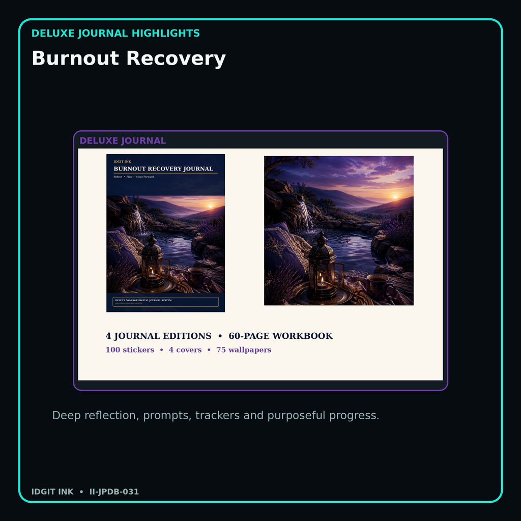 Burnout Recovery deluxe digital journal features and guided reflection pages