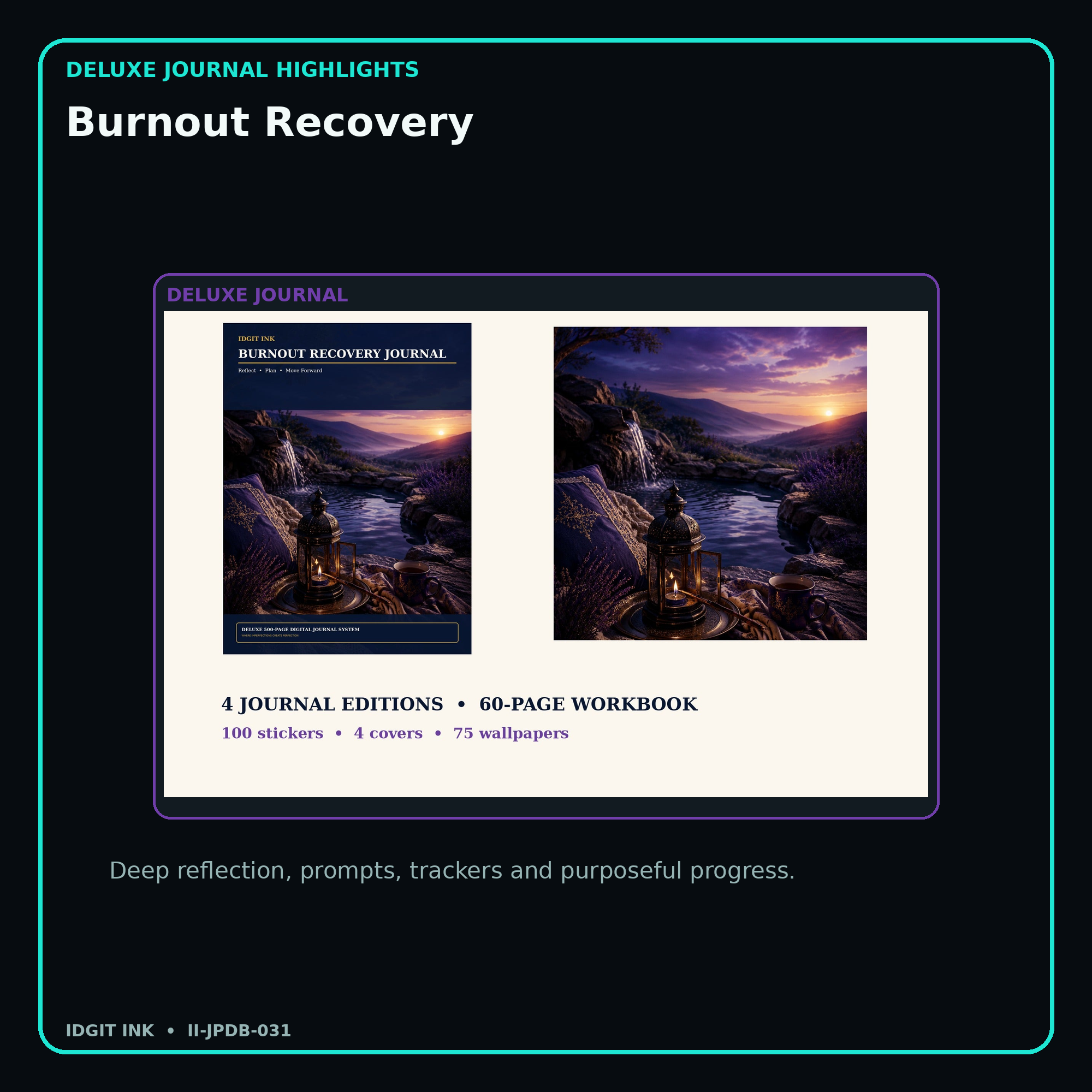 Burnout Recovery deluxe digital journal features and guided reflection pages