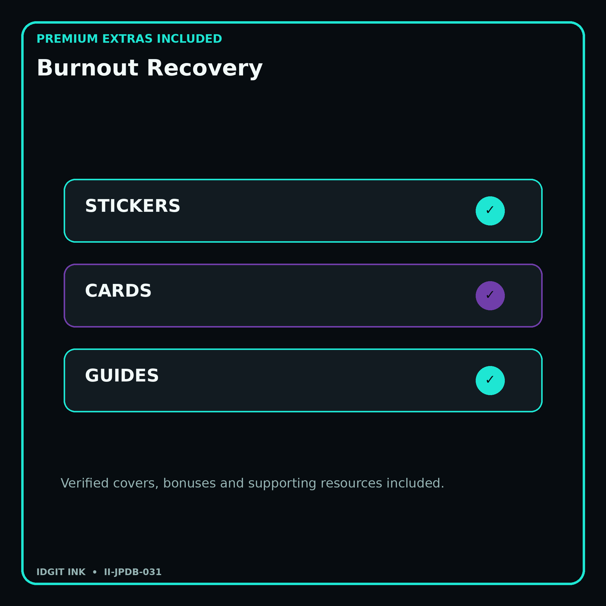 Burnout Recovery stickers cards covers guides and verified bundle bonuses