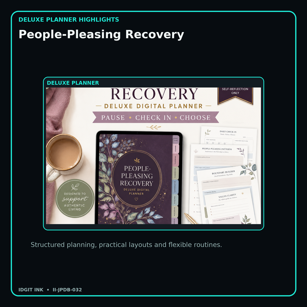 People-Pleasing Recovery deluxe digital planner features and flexible organization