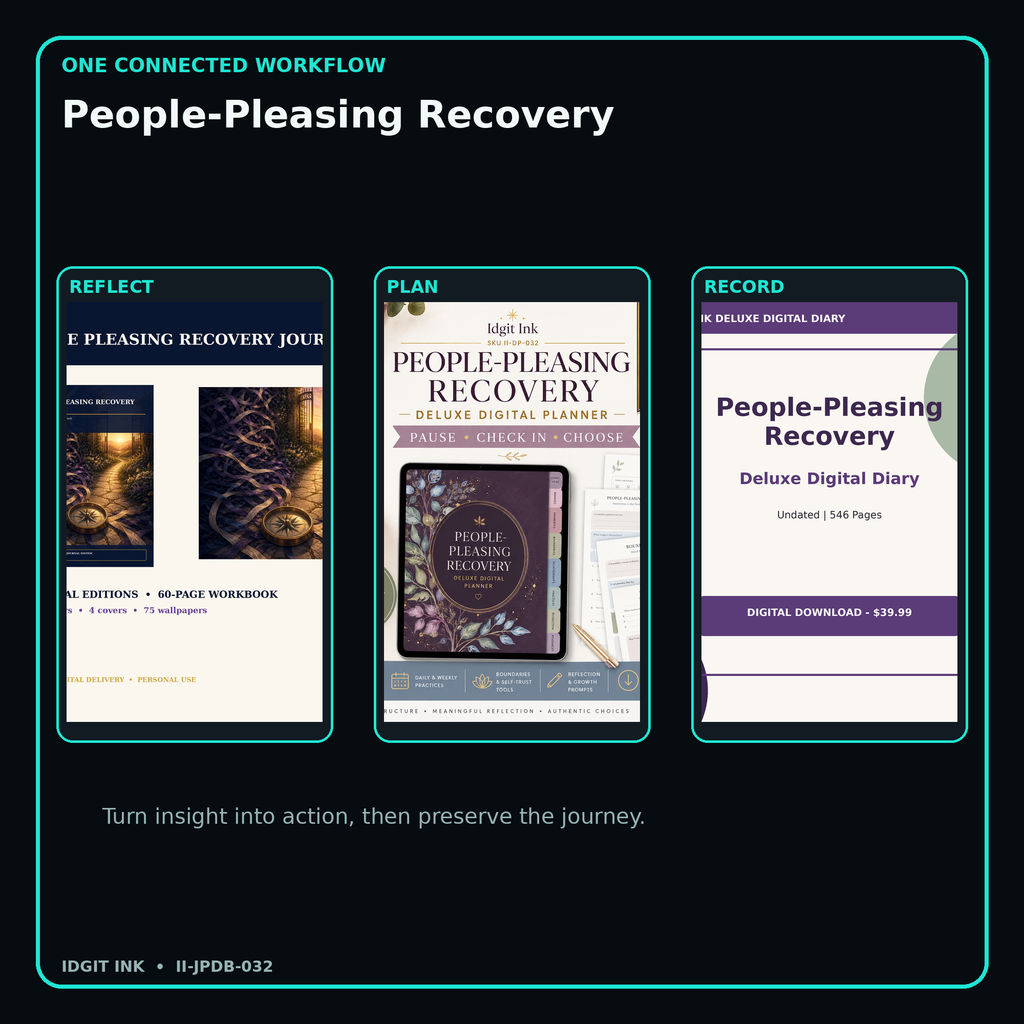 People-Pleasing Recovery connected journal planner diary workflow and customer benefits