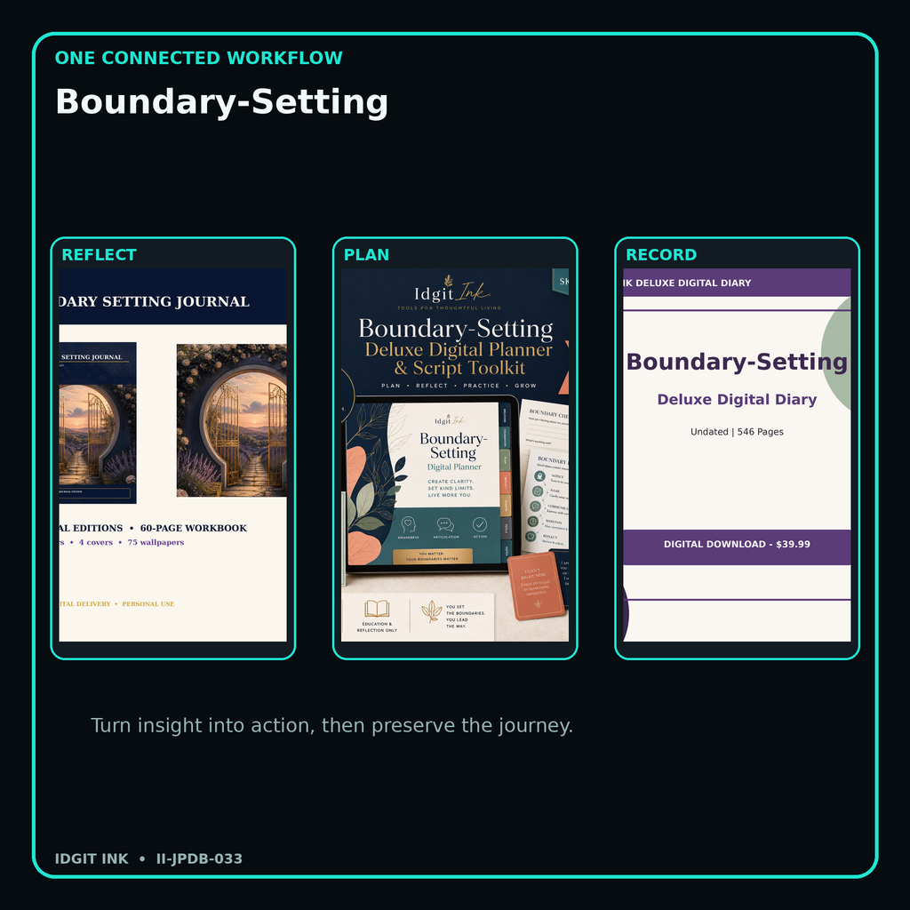 Boundary-Setting connected journal planner diary workflow and customer benefits