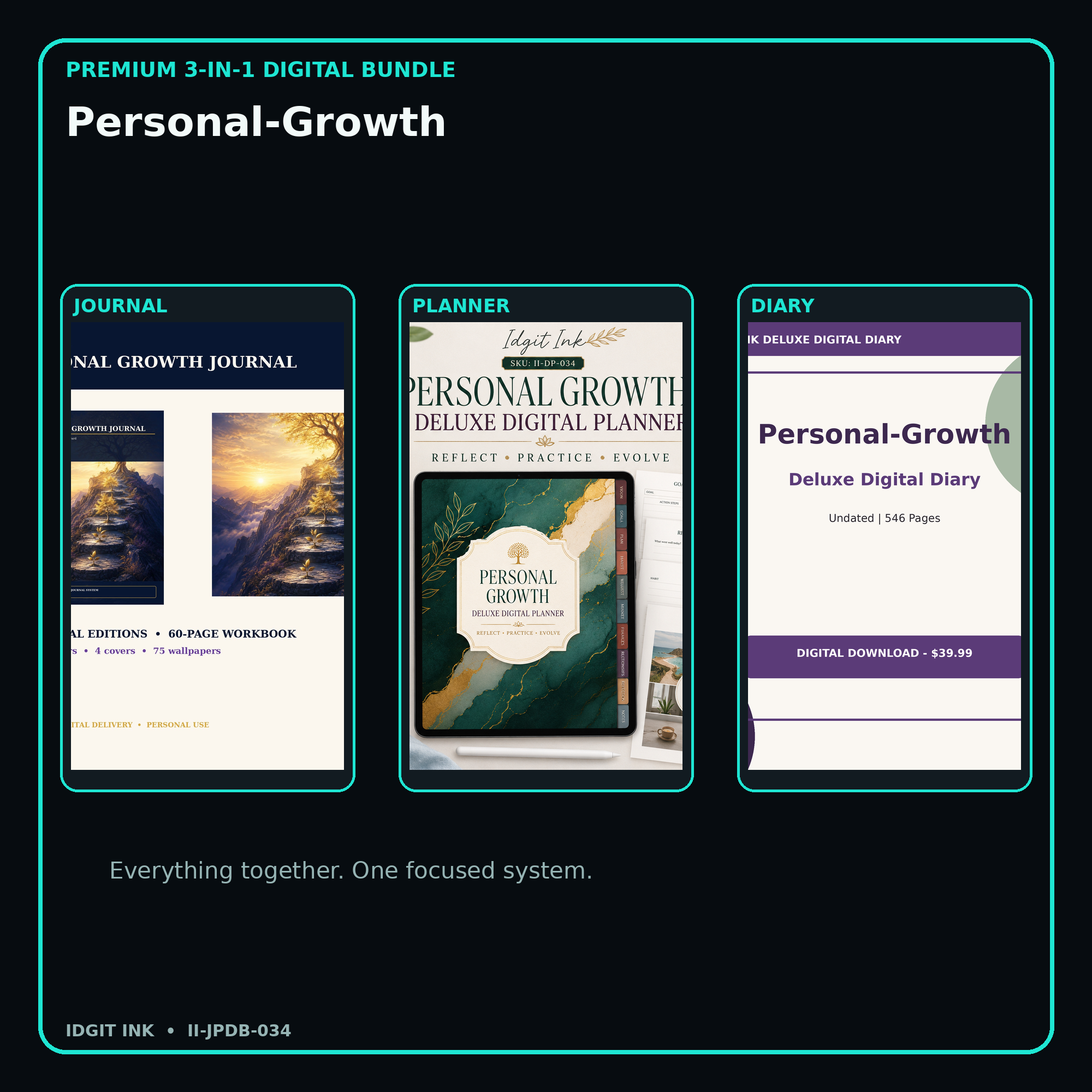 Personal-Growth premium digital journal planner and diary bundle cover