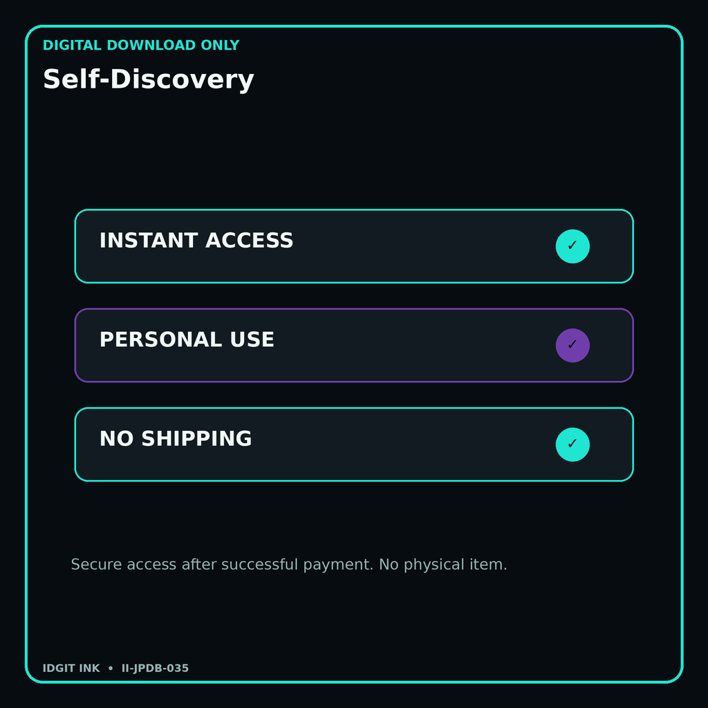 Self-Discovery secure digital download personal-use and no-shipping notice