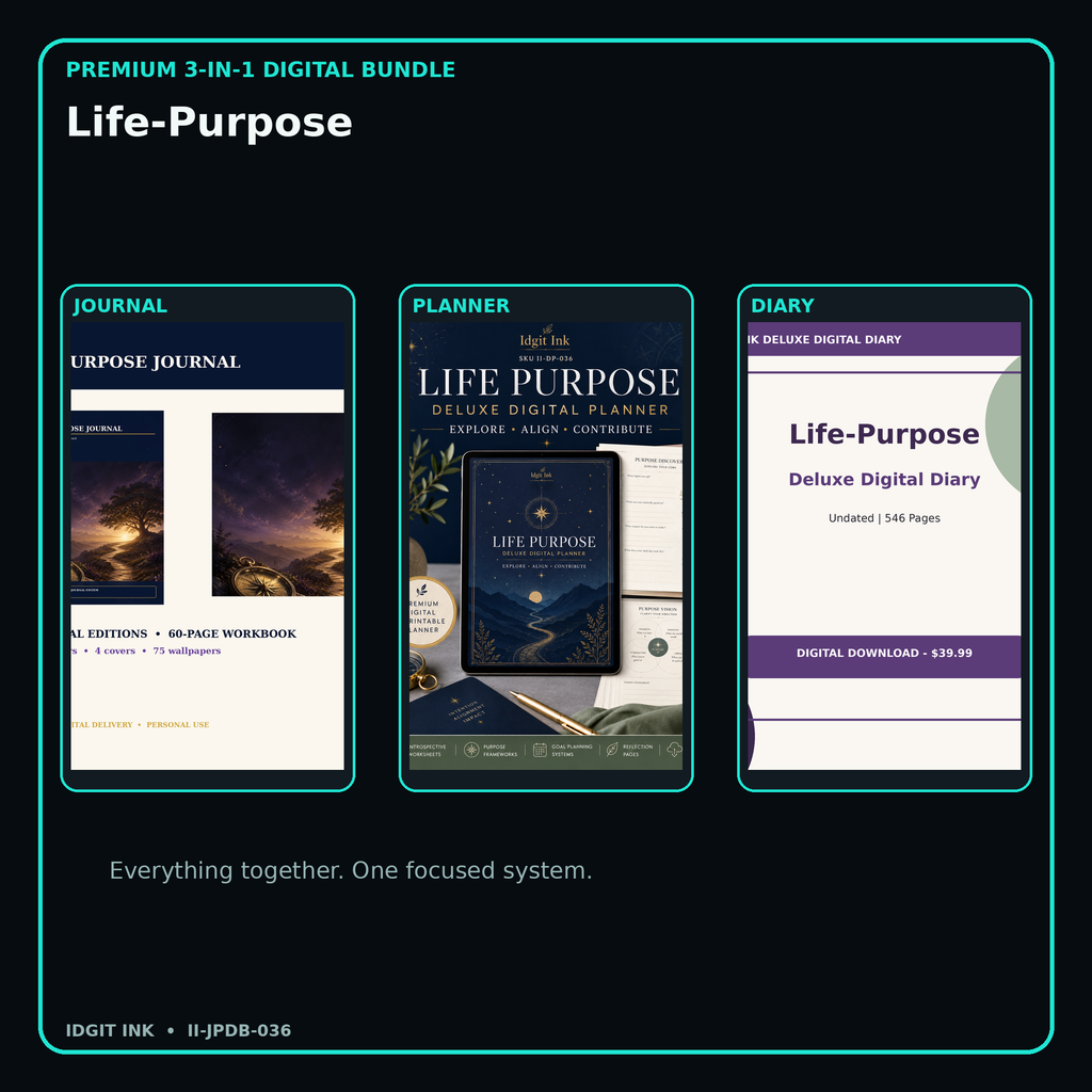 Life-Purpose premium digital journal planner and diary bundle cover