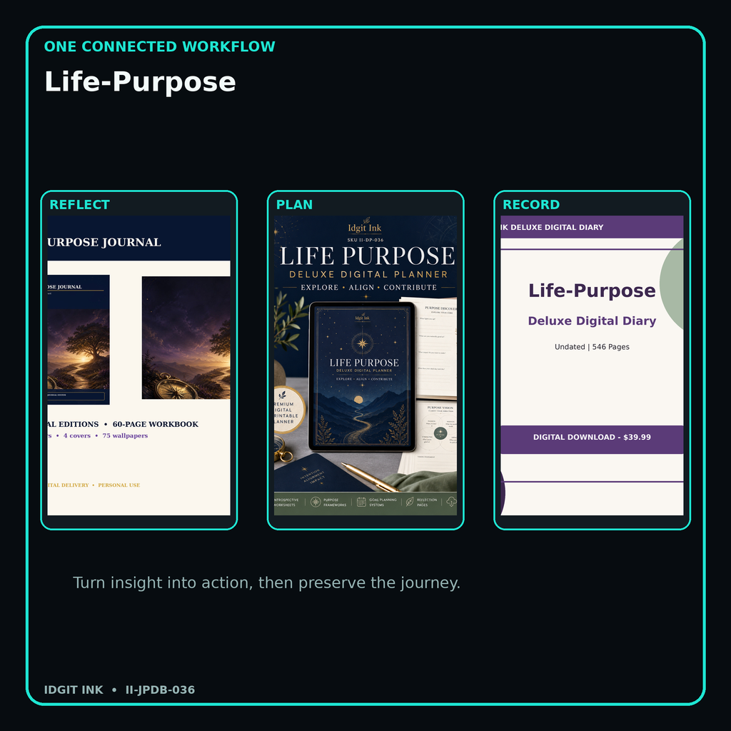 Life-Purpose connected journal planner diary workflow and customer benefits