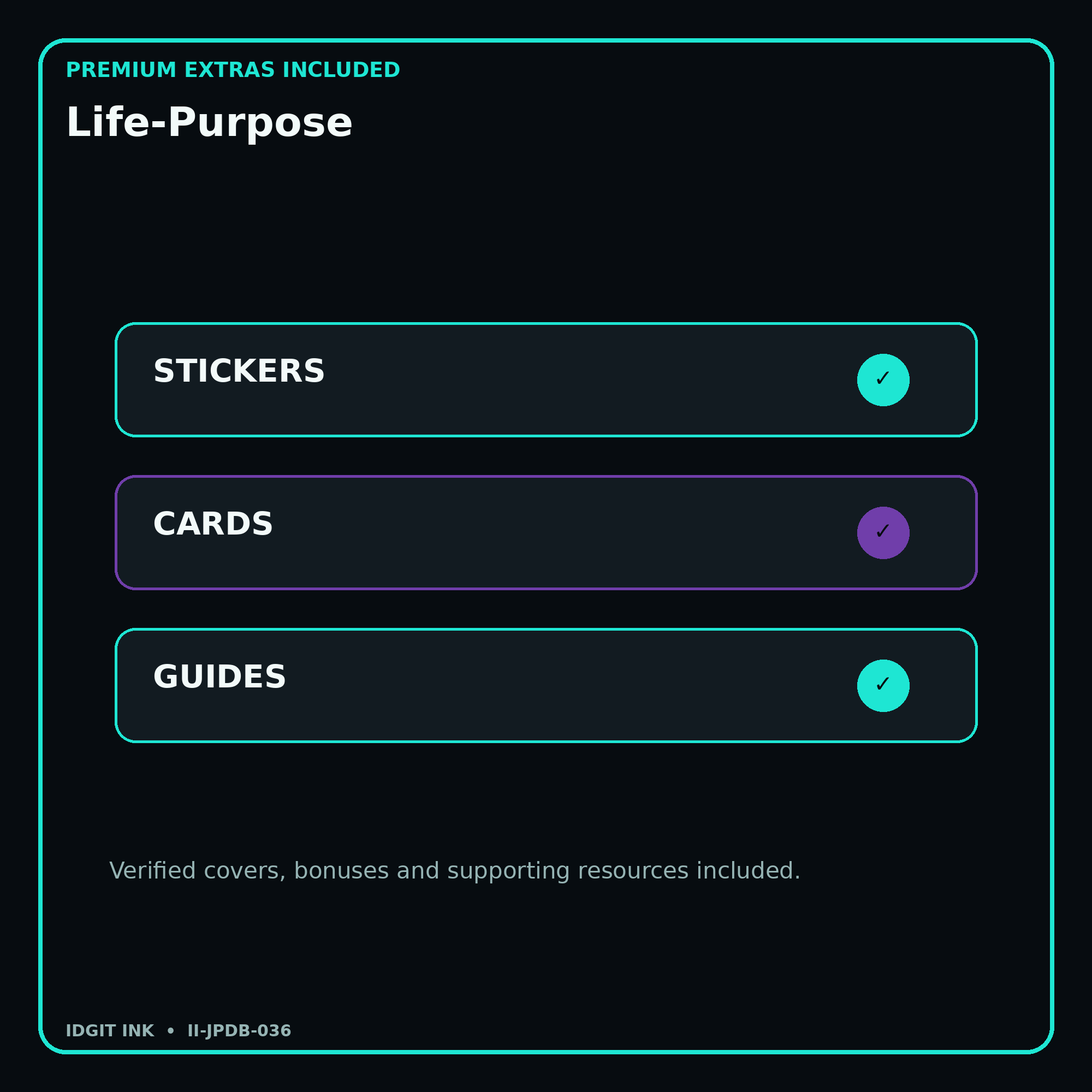 Life-Purpose stickers cards covers guides and verified bundle bonuses
