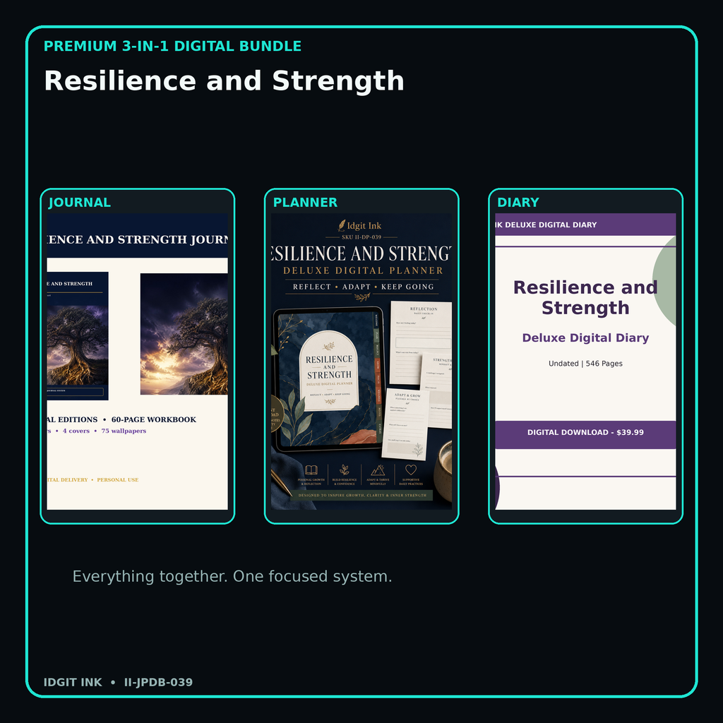 Resilience and Strength premium digital journal planner and diary bundle cover