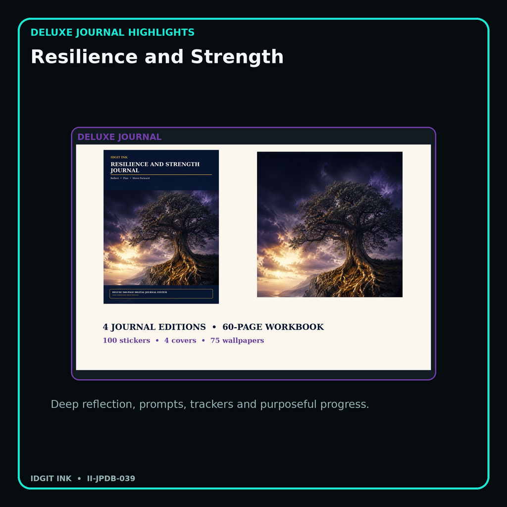 Resilience and Strength deluxe digital journal features and guided reflection pages