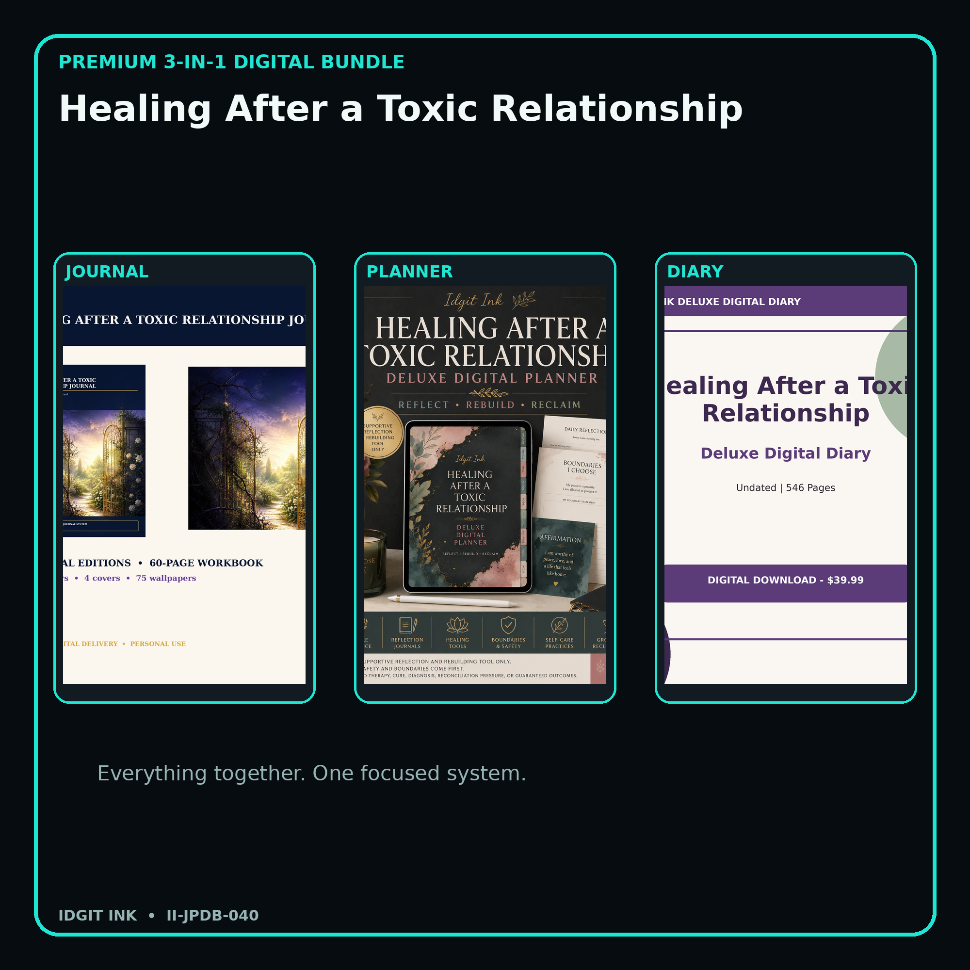 Healing After a Toxic Relationship premium digital journal planner and diary bundle cover