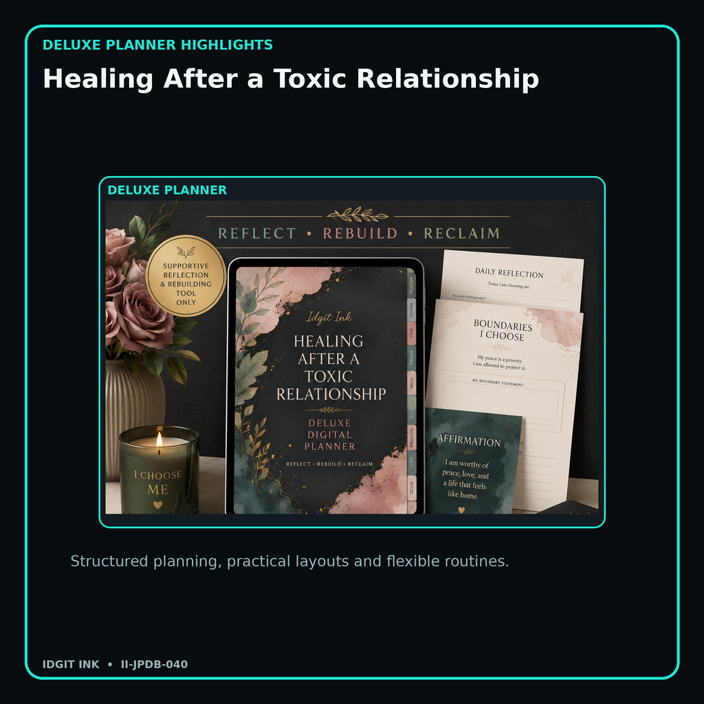 Healing After a Toxic Relationship deluxe digital planner features and flexible organization