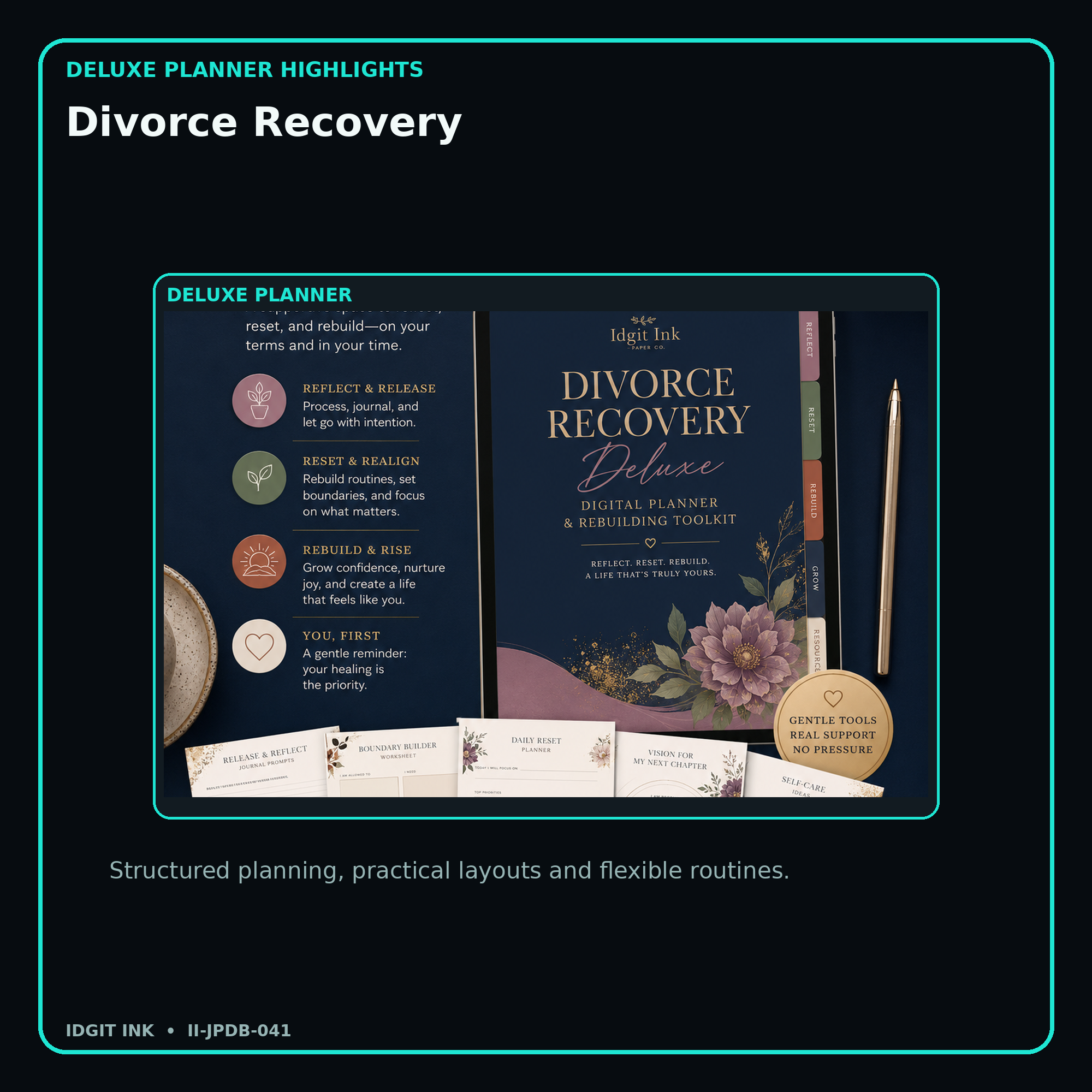 Divorce Recovery deluxe digital planner features and flexible organization