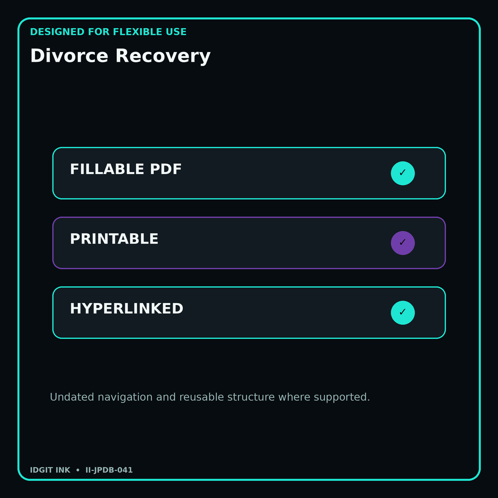 Divorce Recovery fillable printable and hyperlinked digital features