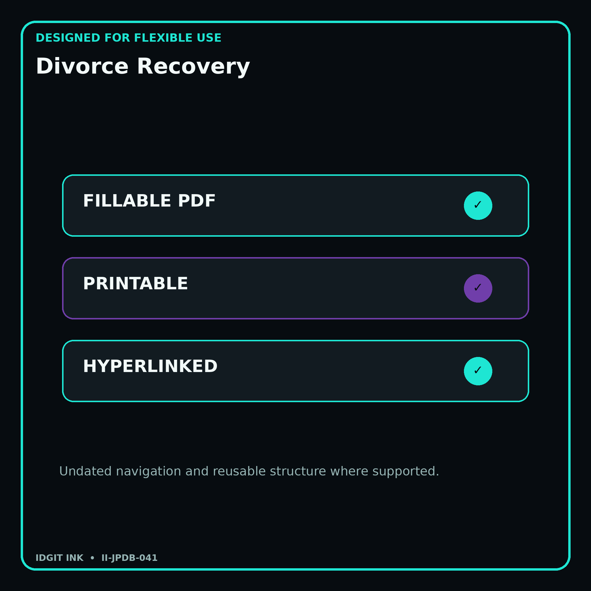 Divorce Recovery fillable printable and hyperlinked digital features