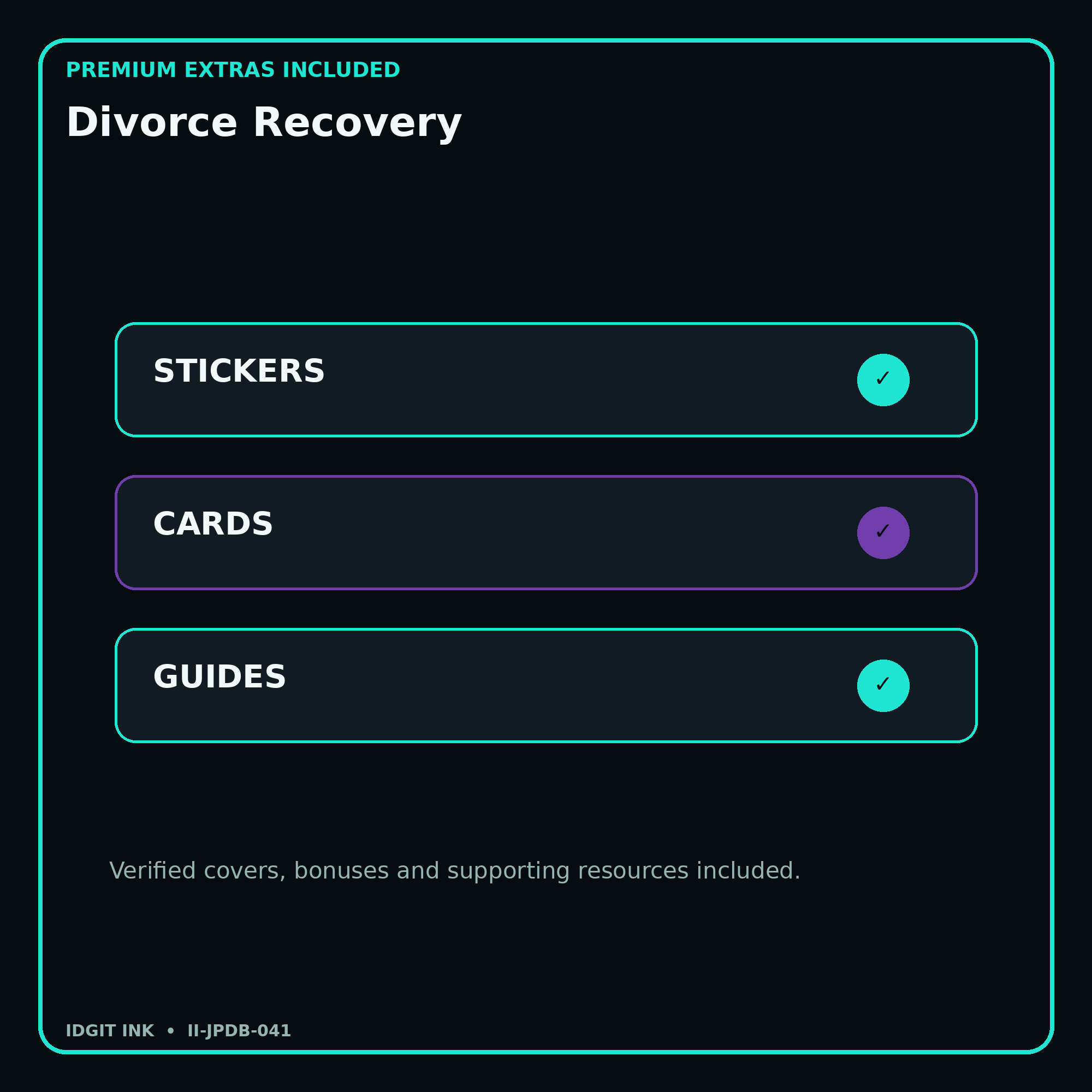 Divorce Recovery stickers cards covers guides and verified bundle bonuses