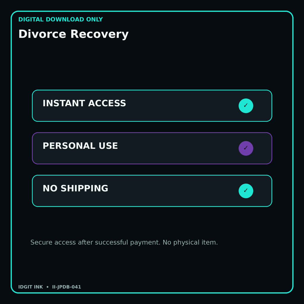 Divorce Recovery secure digital download personal-use and no-shipping notice