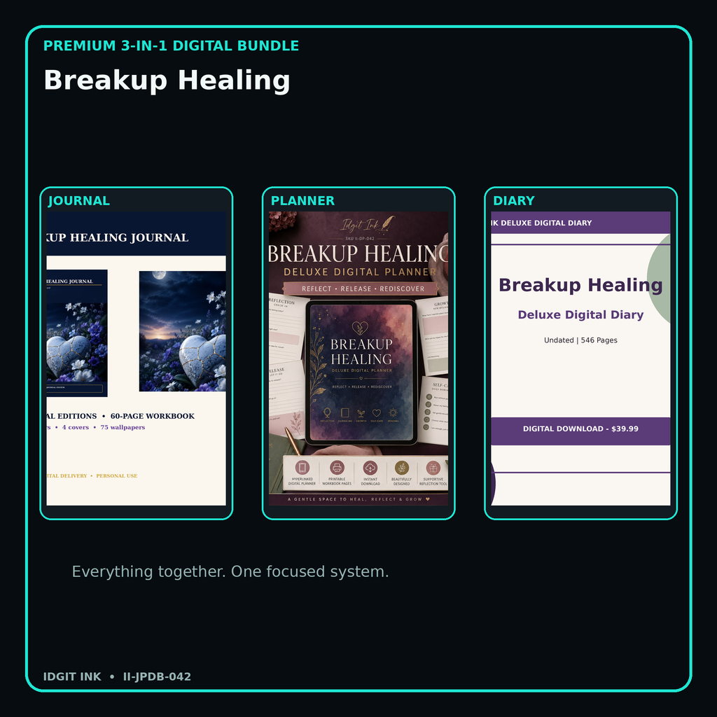 Breakup Healing premium digital journal planner and diary bundle cover