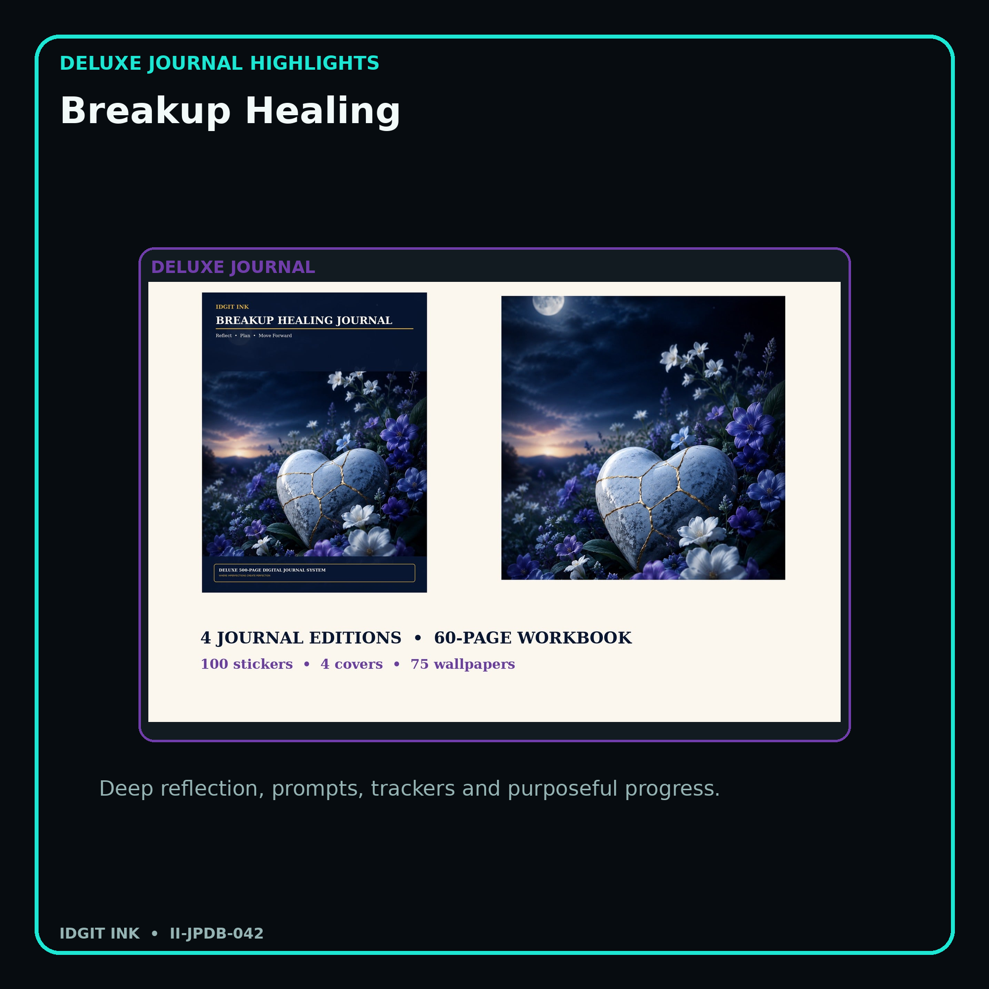 Breakup Healing deluxe digital journal features and guided reflection pages