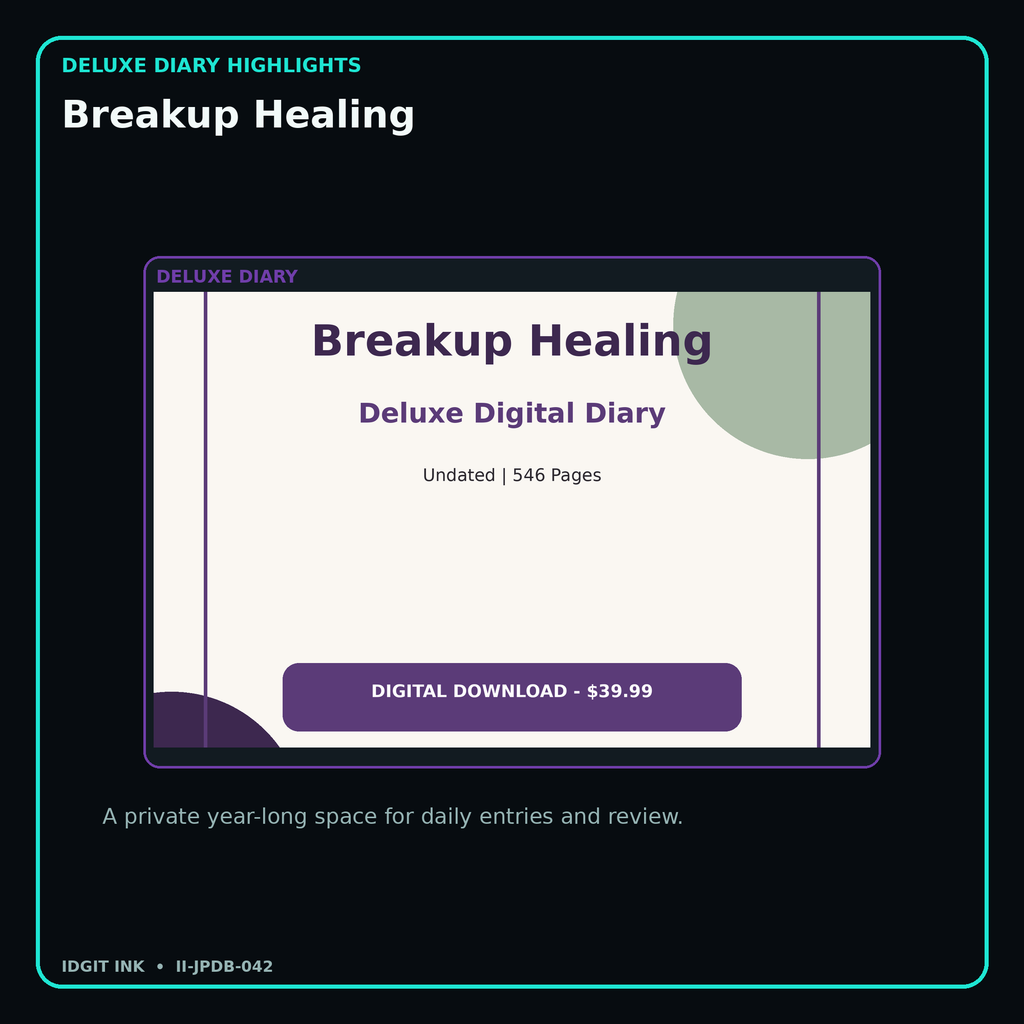 Breakup Healing deluxe digital diary features and undated daily entries