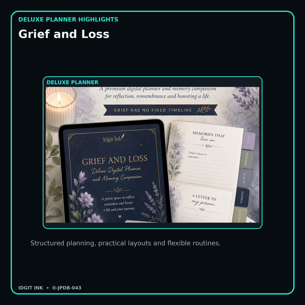 Grief and Loss deluxe digital planner features and flexible organization