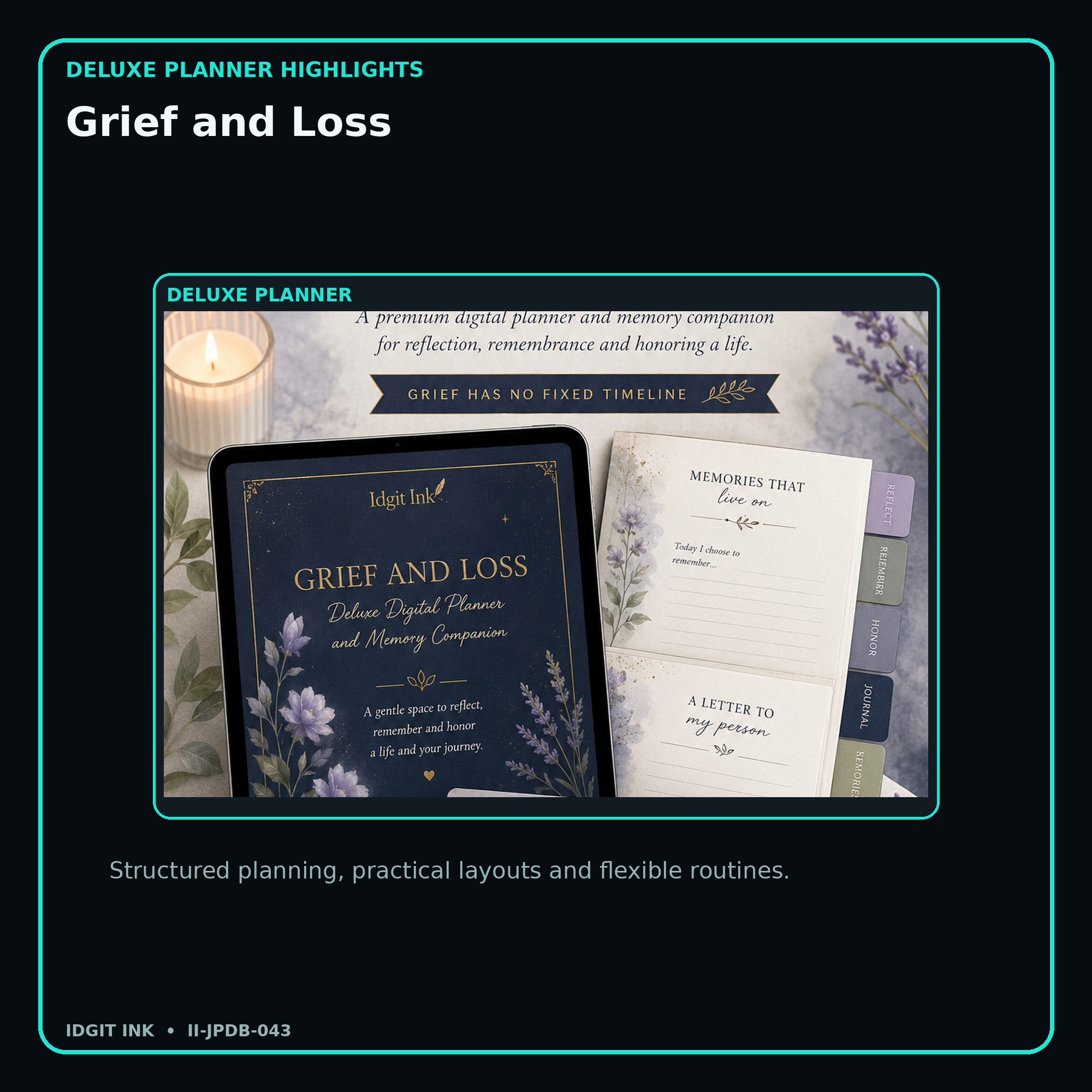 Grief and Loss deluxe digital planner features and flexible organization
