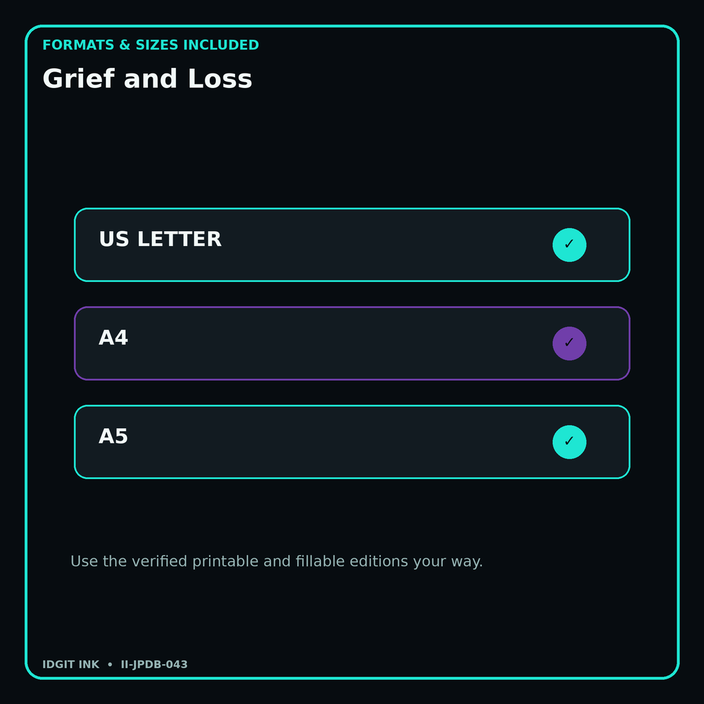 Grief and Loss digital bundle formats in US Letter A4 and A5
