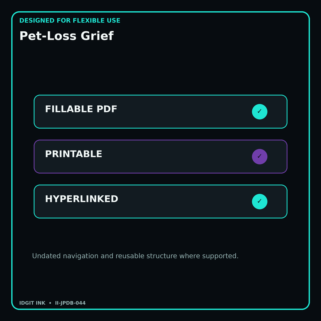 Pet-Loss Grief fillable printable and hyperlinked digital features