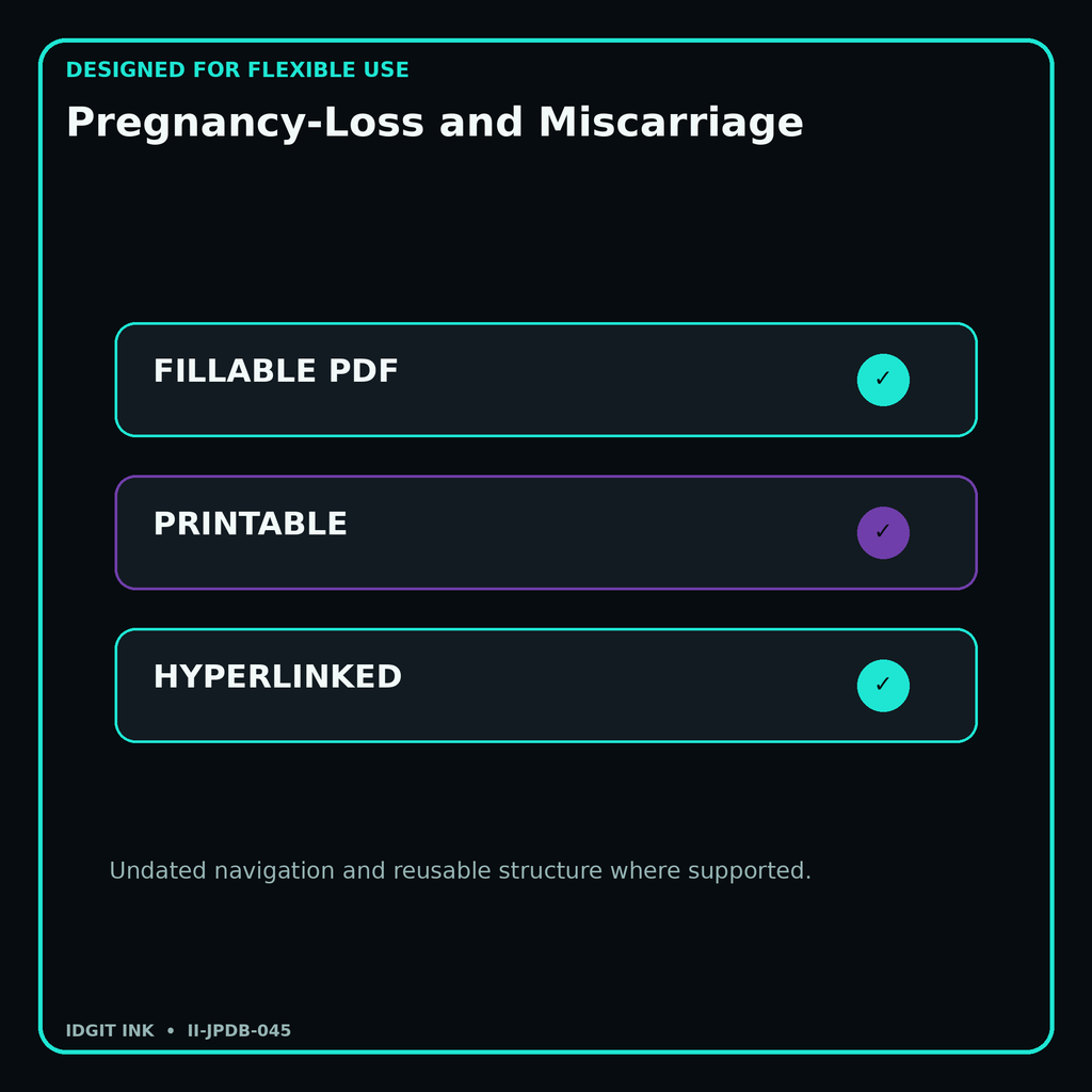 Pregnancy-Loss and Miscarriage fillable printable and hyperlinked digital features