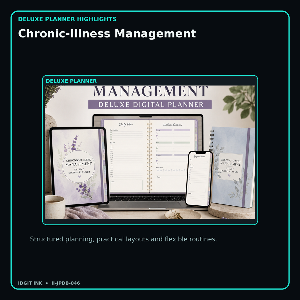 Chronic-Illness Management deluxe digital planner features and flexible organization