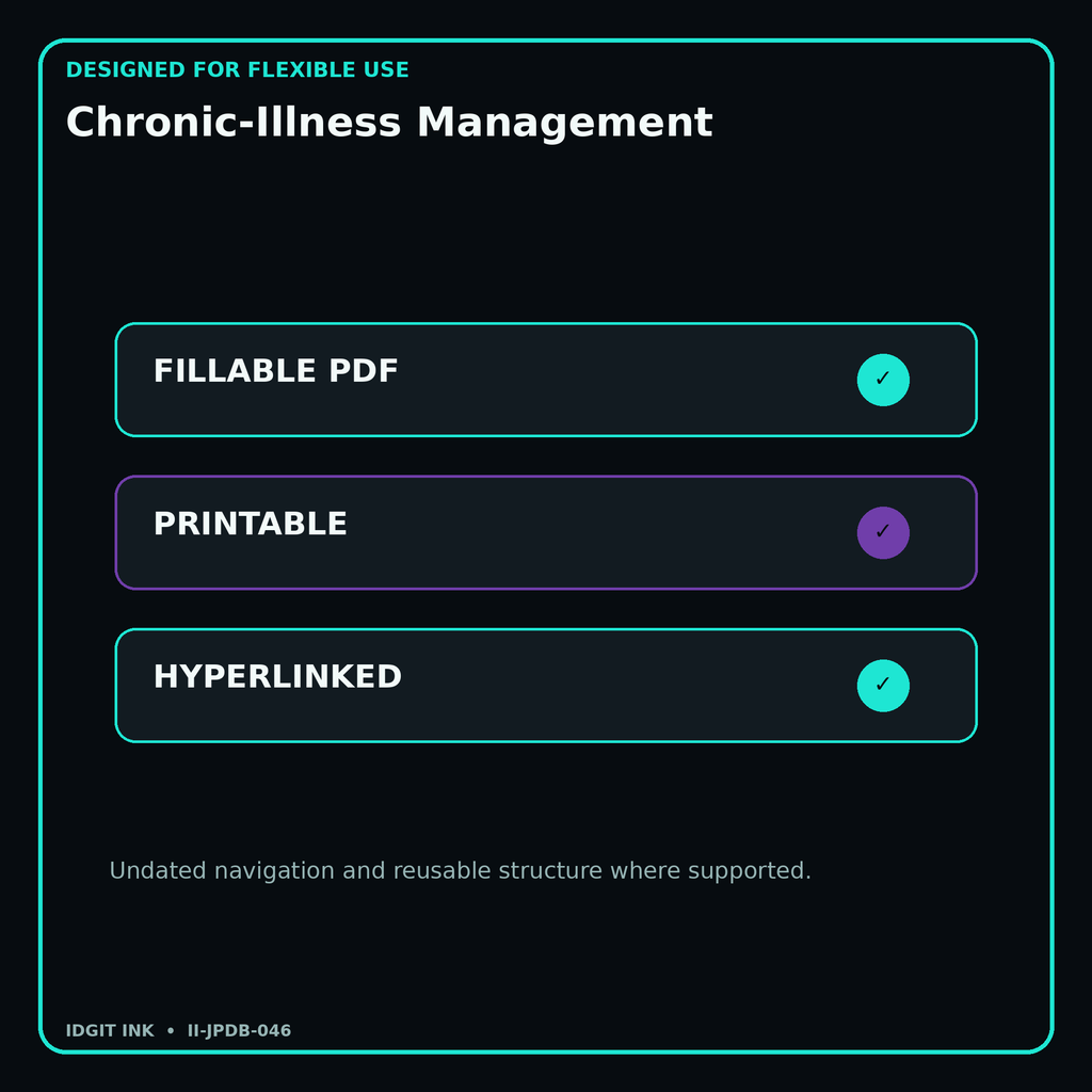 Chronic-Illness Management fillable printable and hyperlinked digital features