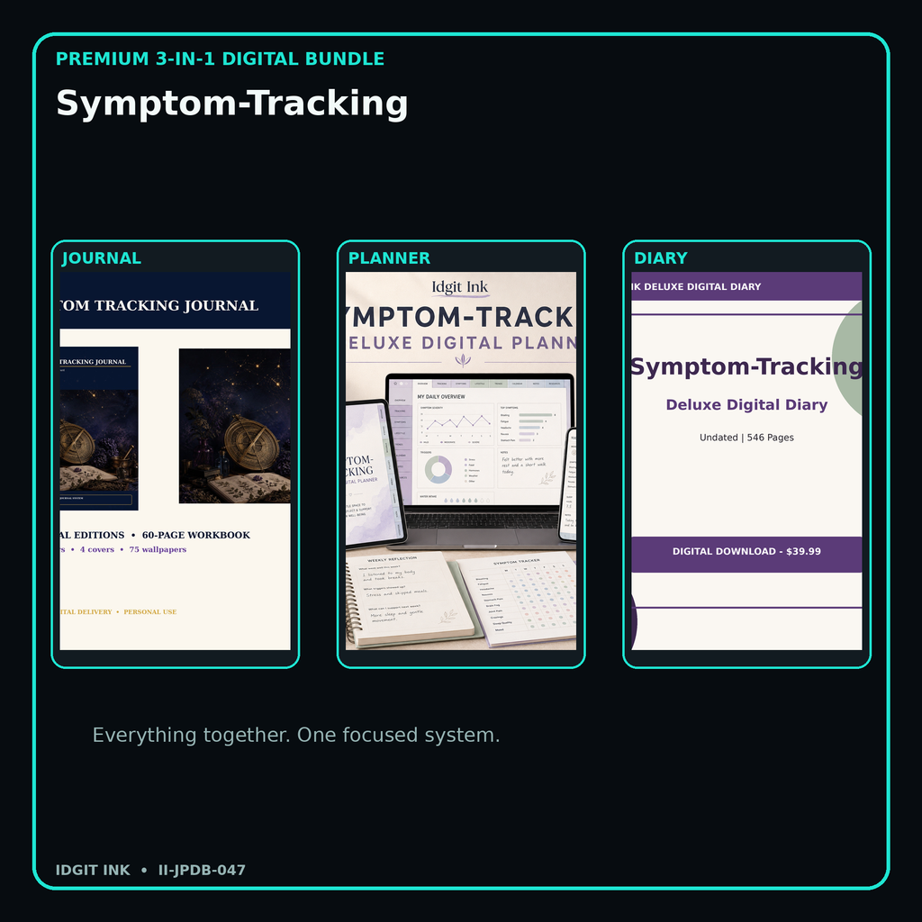 Symptom-Tracking premium digital journal planner and diary bundle cover