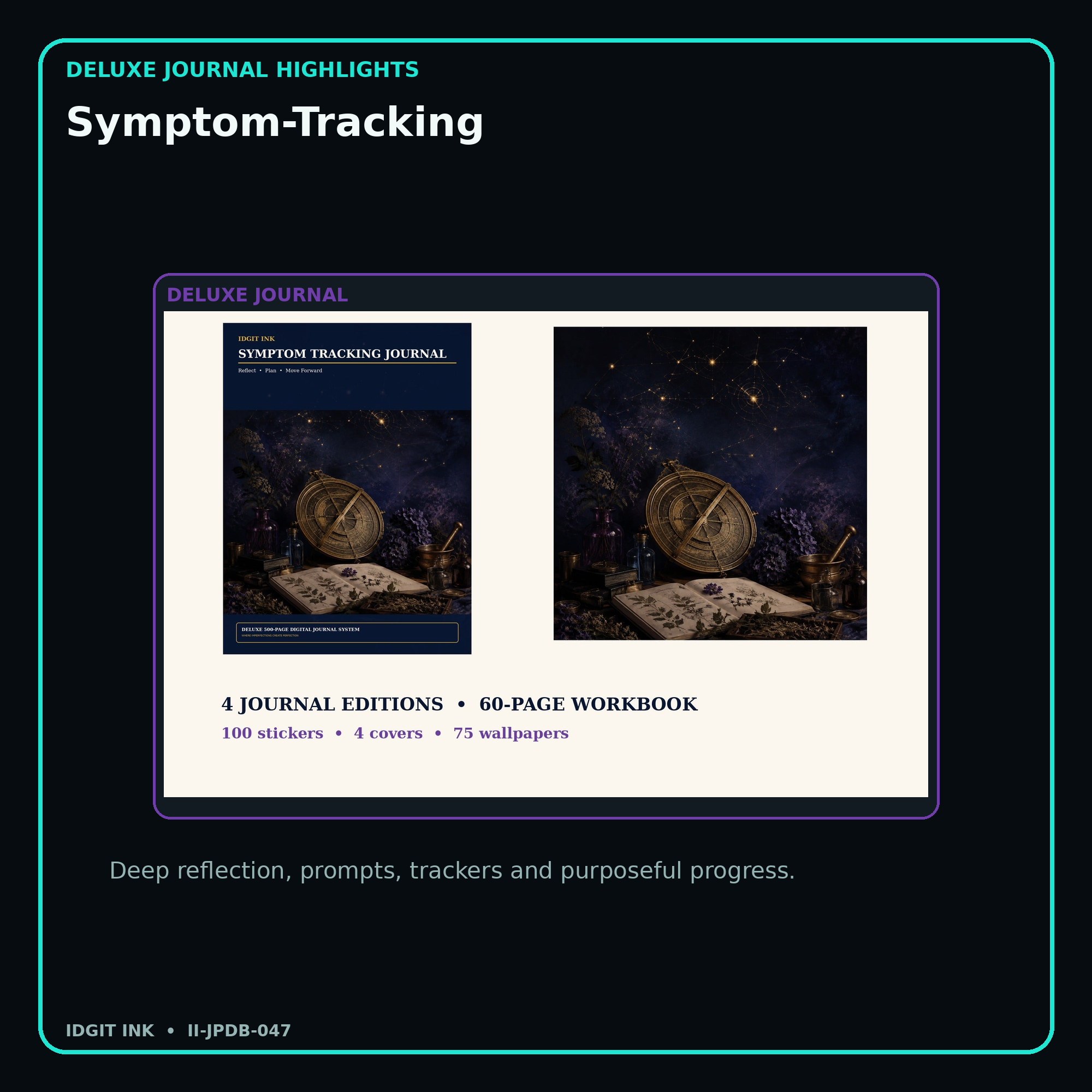 Symptom-Tracking deluxe digital journal features and guided reflection pages