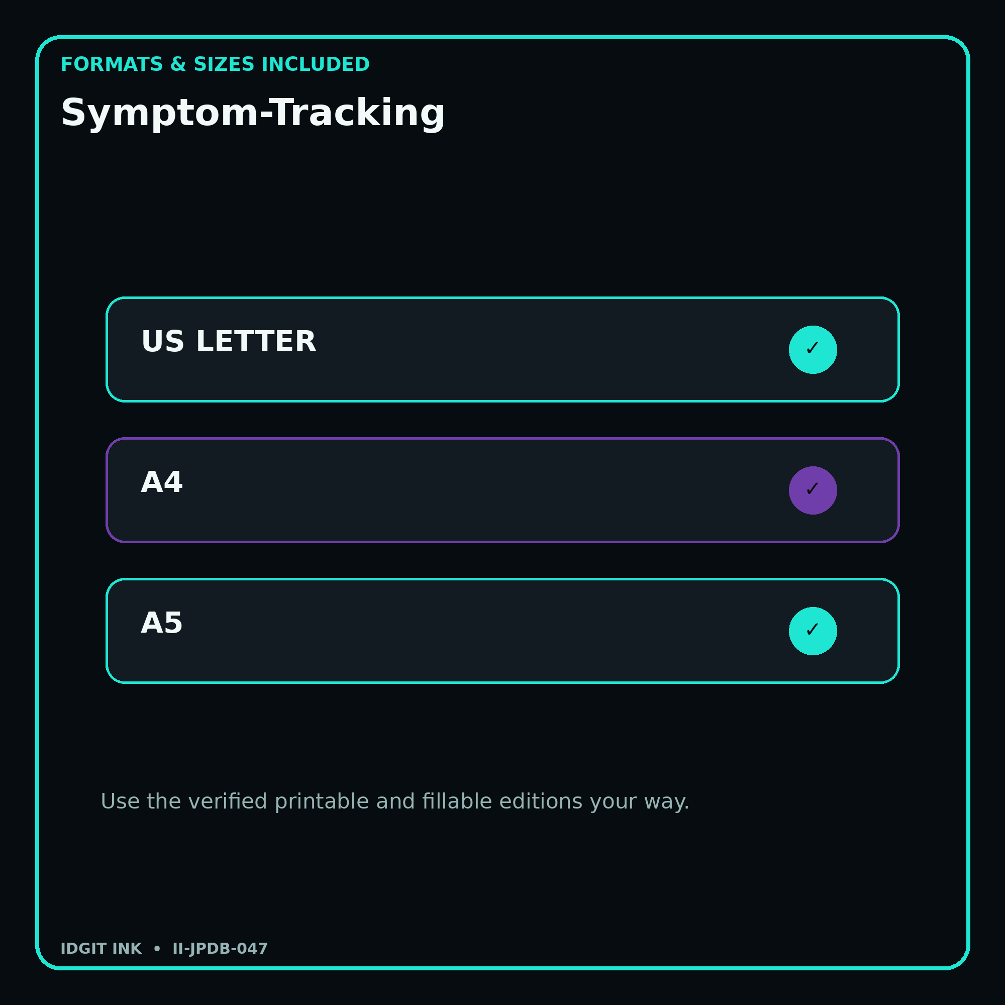 Symptom-Tracking digital bundle formats in US Letter A4 and A5