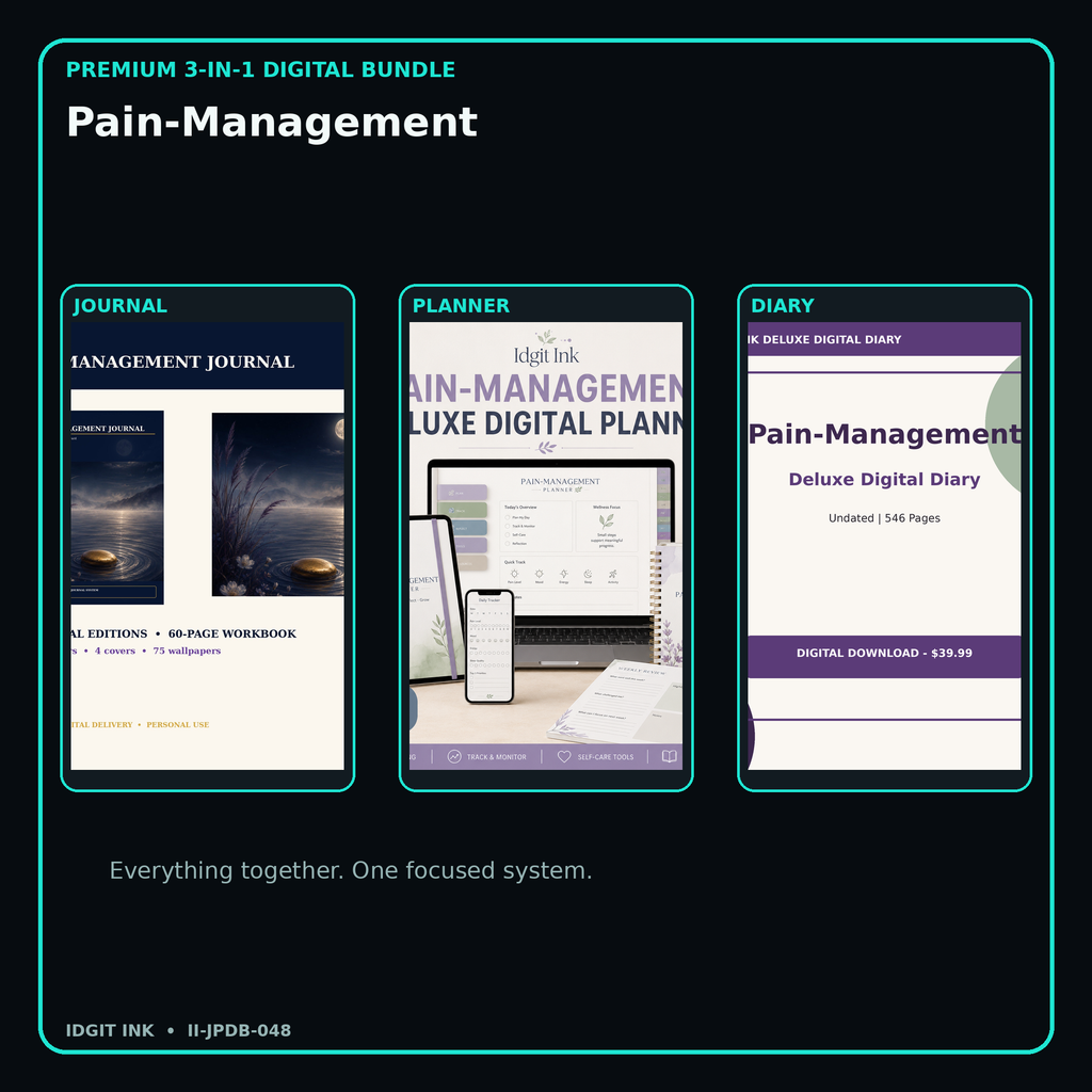 Pain-Management premium digital journal planner and diary bundle cover