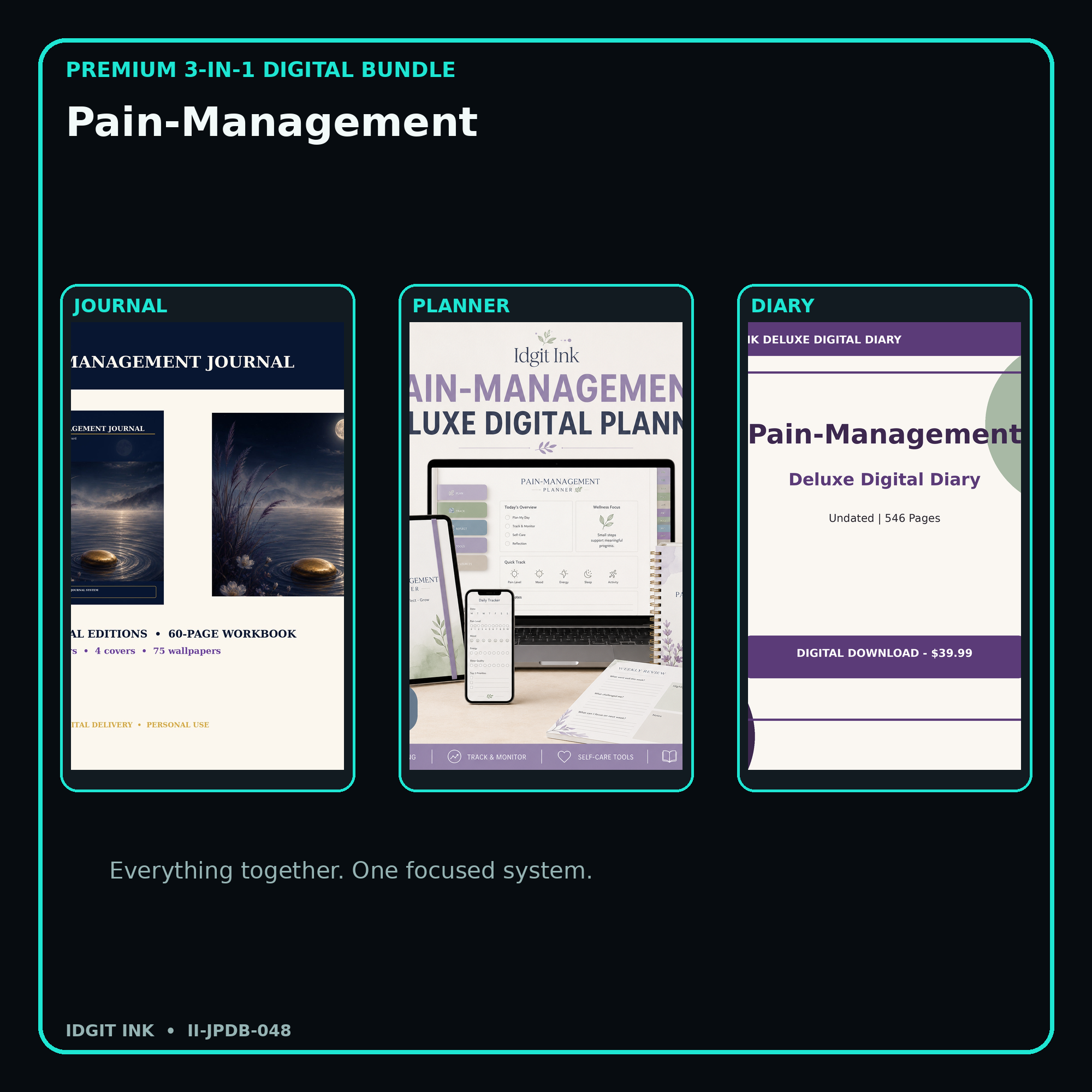 Pain-Management premium digital journal planner and diary bundle cover