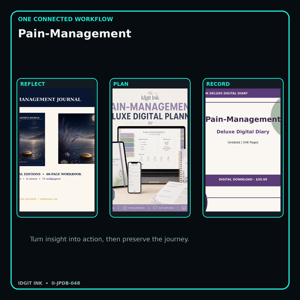 Pain-Management connected journal planner diary workflow and customer benefits