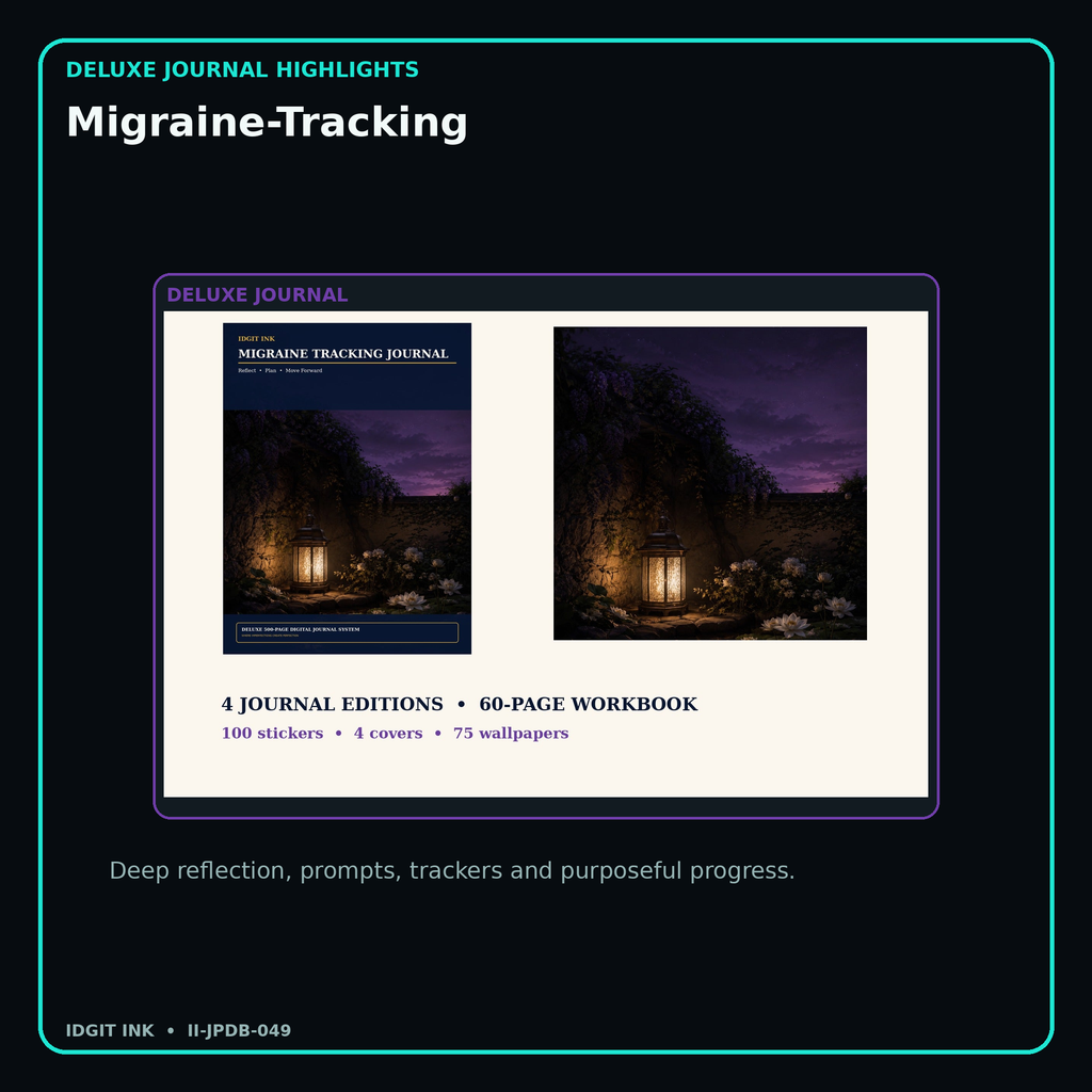 Migraine-Tracking deluxe digital journal features and guided reflection pages