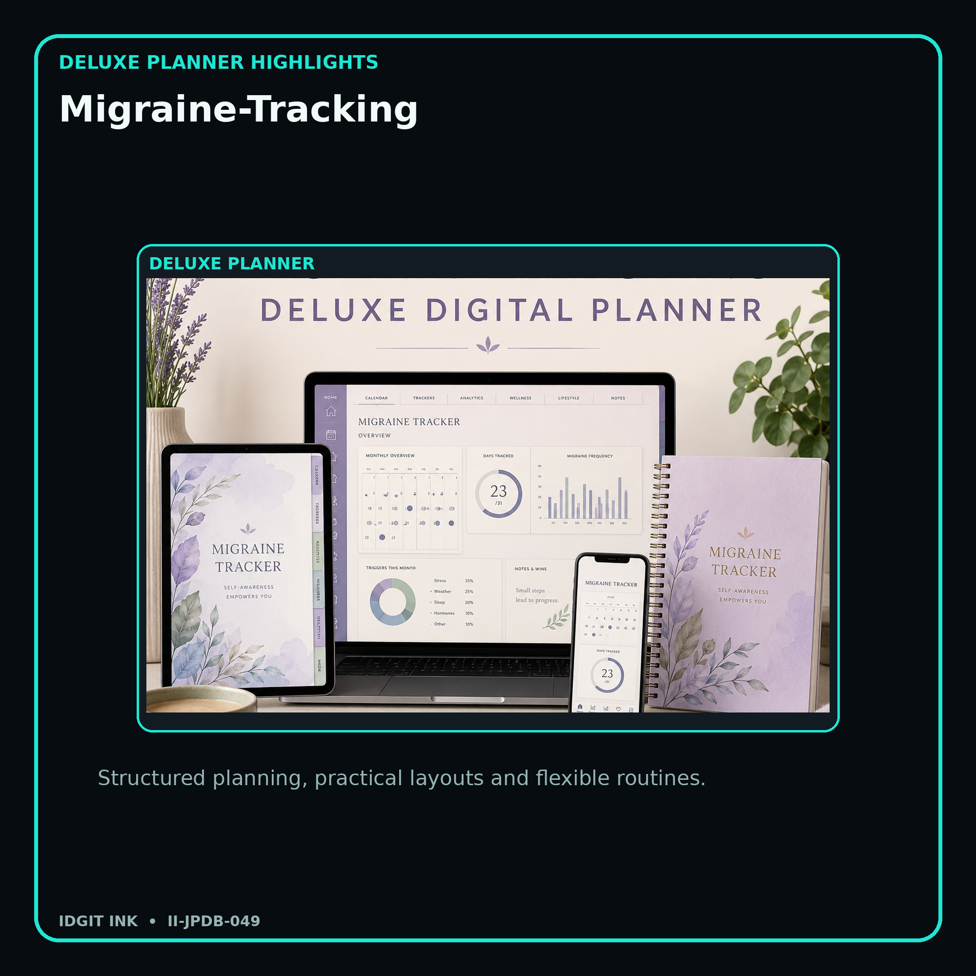 Migraine-Tracking deluxe digital planner features and flexible organization
