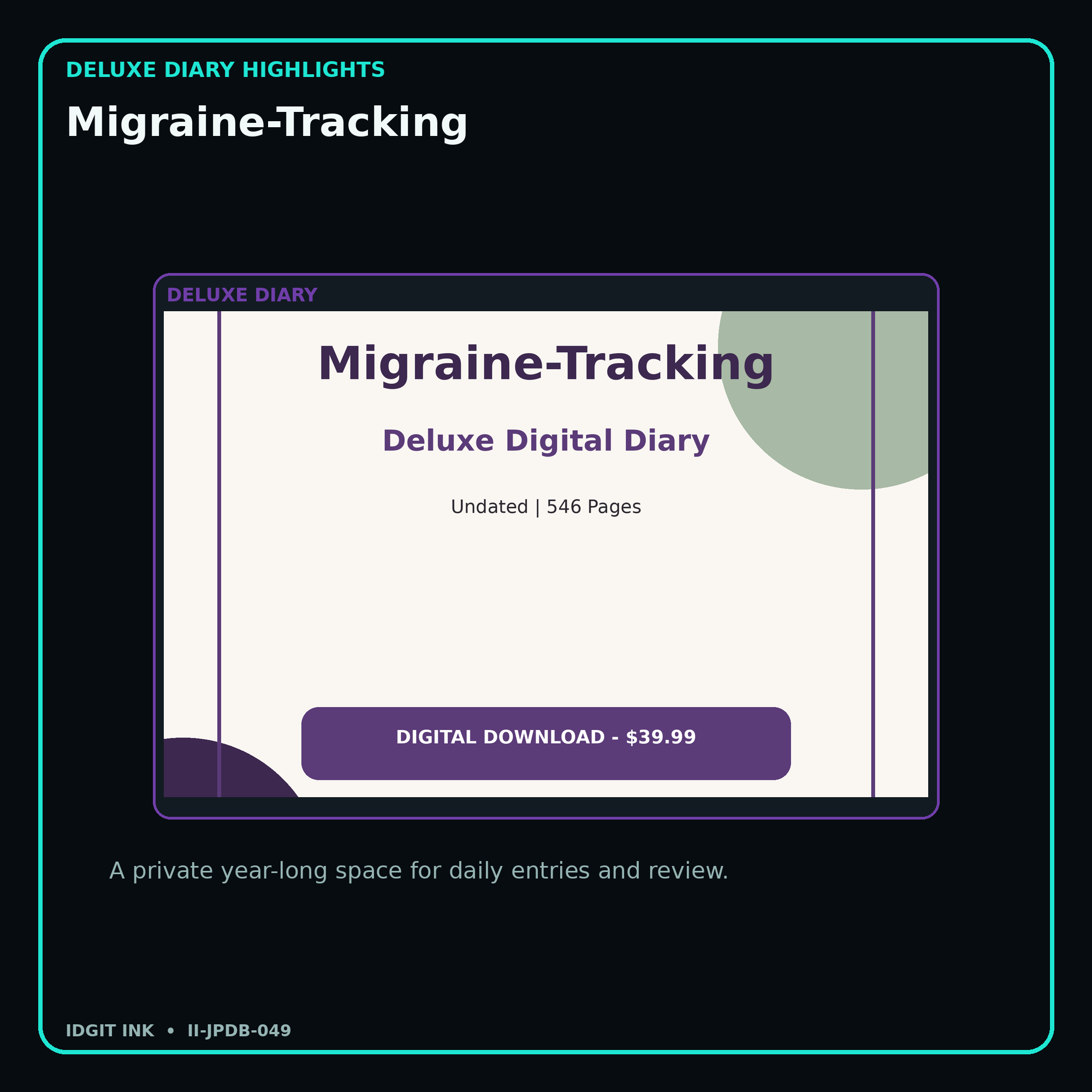 Migraine-Tracking deluxe digital diary features and undated daily entries