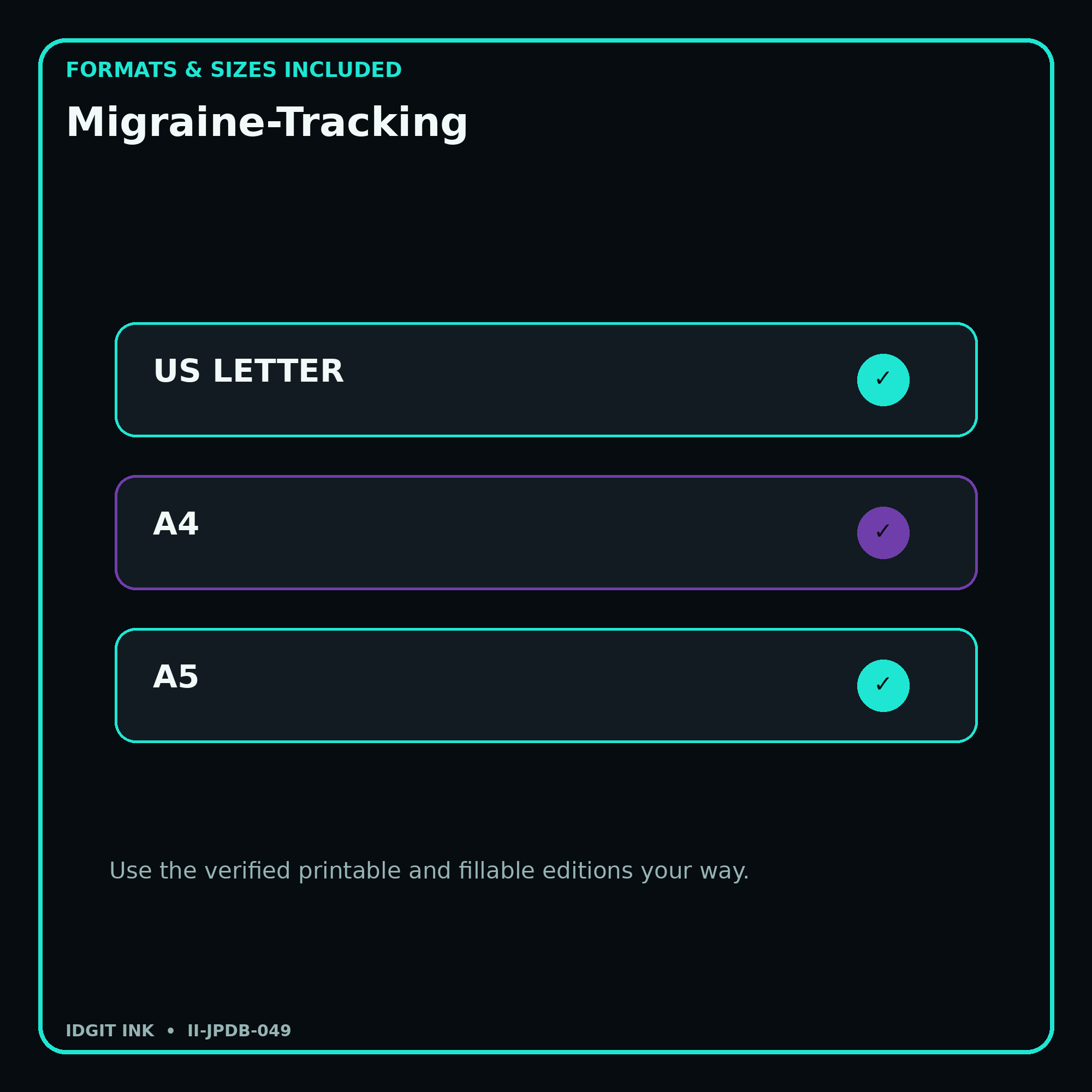 Migraine-Tracking digital bundle formats in US Letter A4 and A5