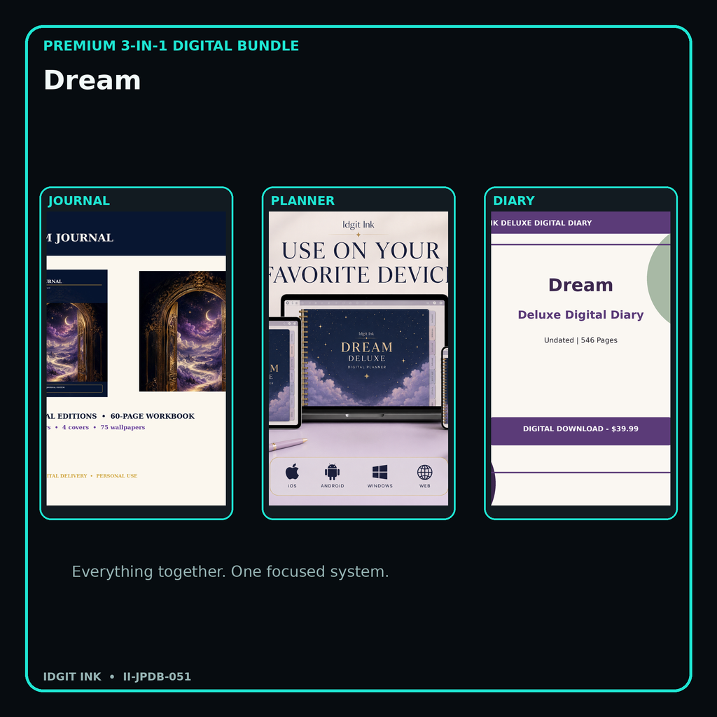 Dream premium digital journal planner and diary bundle cover